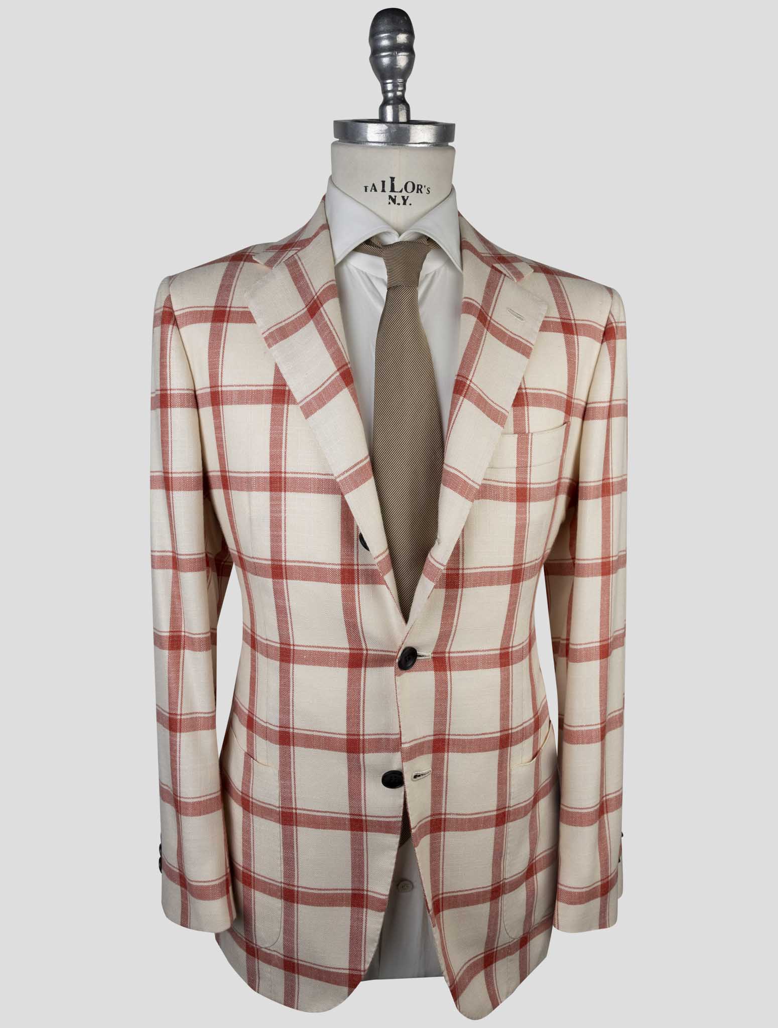 Kiton Red White Cashmere Silk Blazer