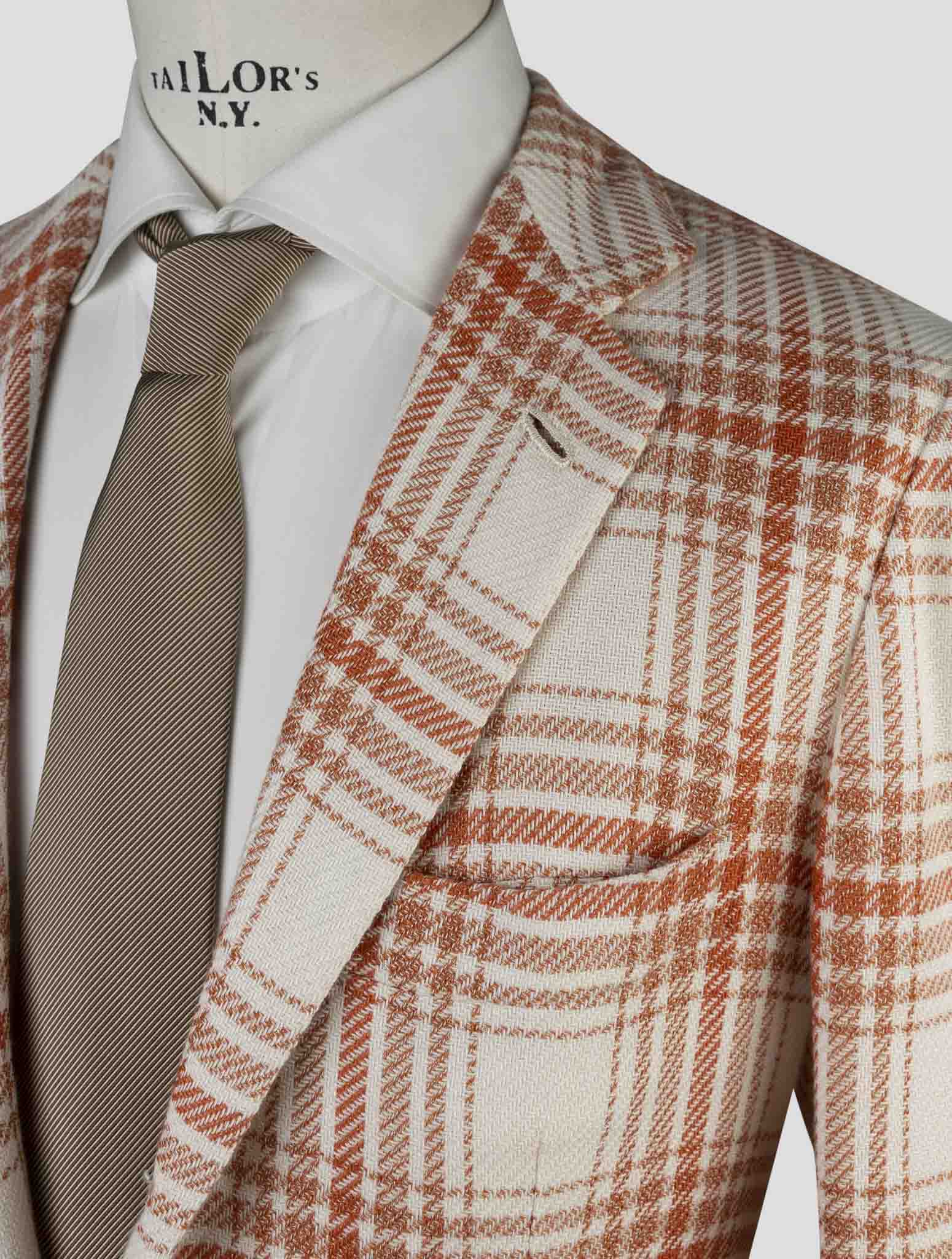 Kiton Orange White Cashmere Cotton Blazer