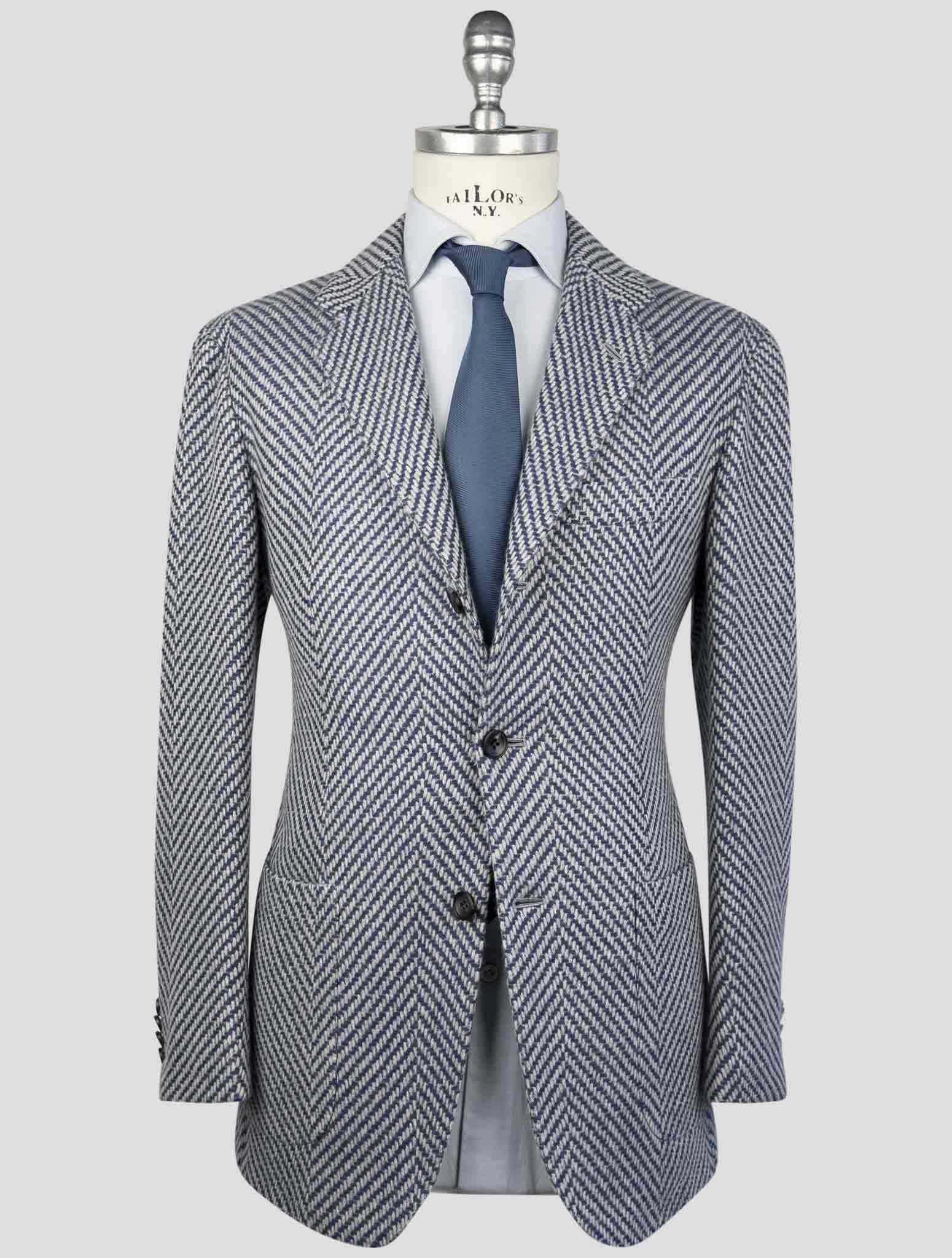 Kiton Blue White Cashmere Blazer