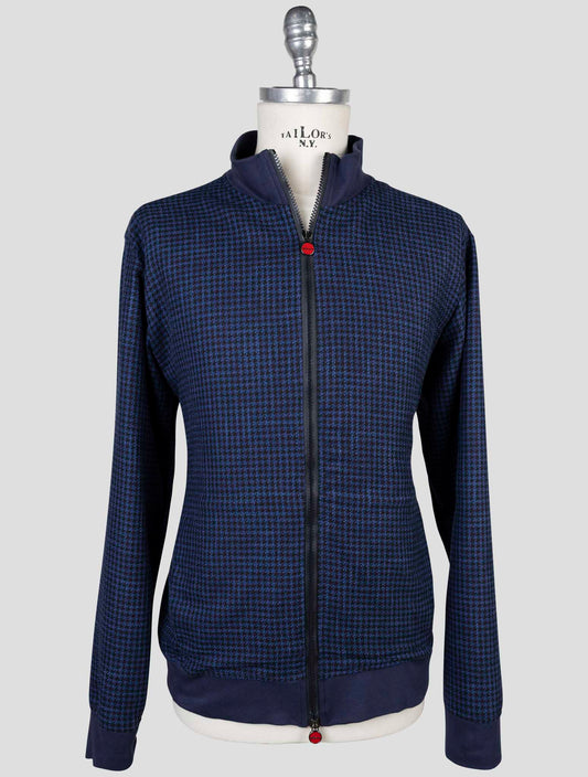 Kiton Blue Virgin Wool Silk Cotton Pa Sweater Full Zip