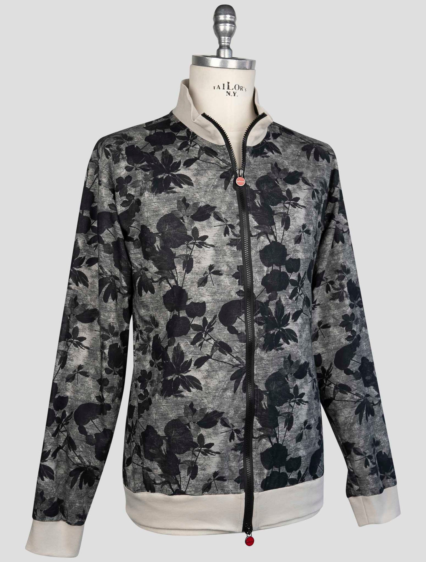 Kiton Gray Black Cotton Sweater Full Zip