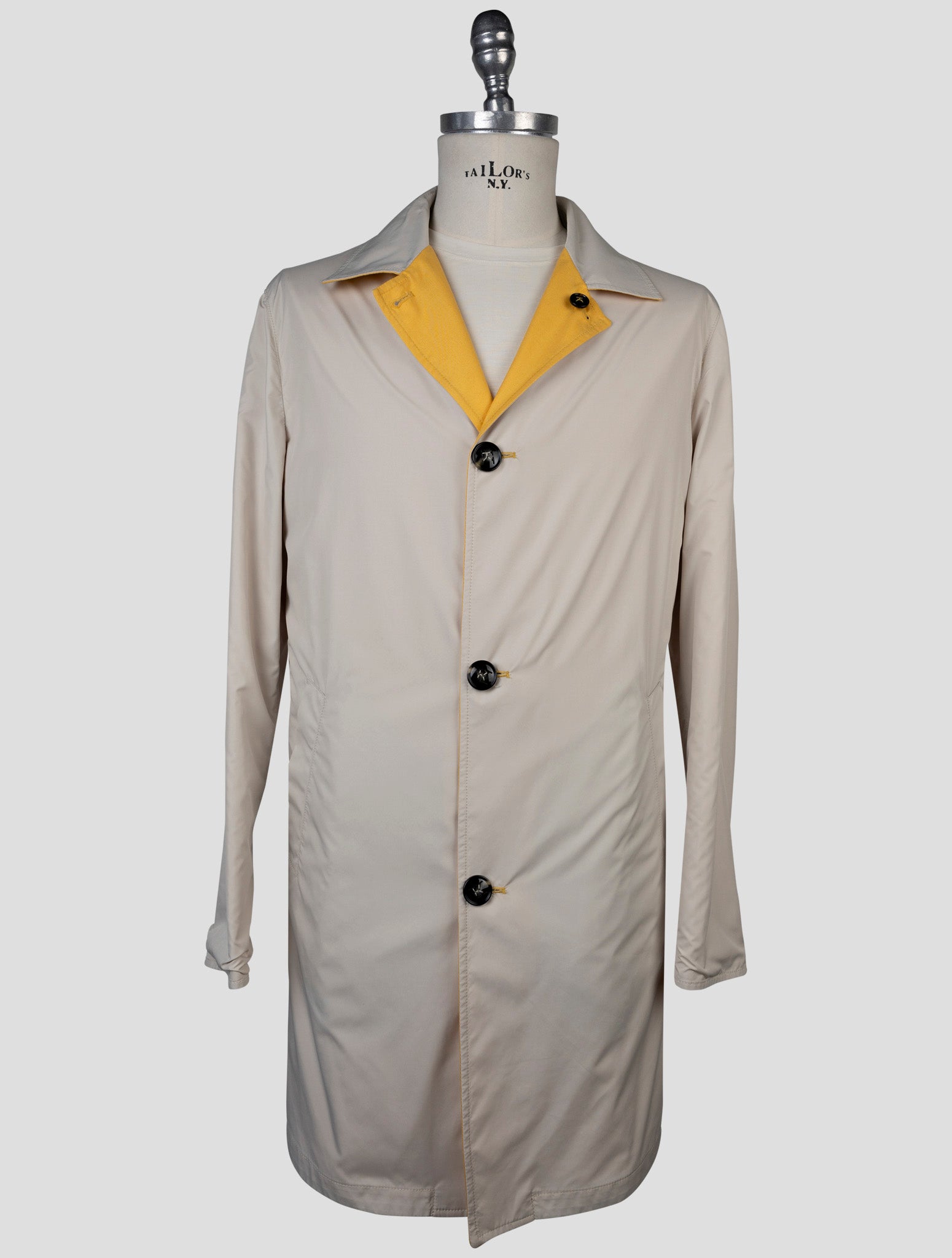 Kiton Yellow Beige Cashmere Silk Reverse Overcoat