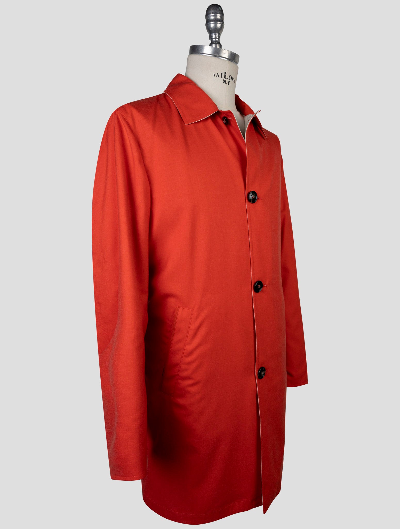 Kiton Red Beige Cashmere Silk Reverse Overcoat