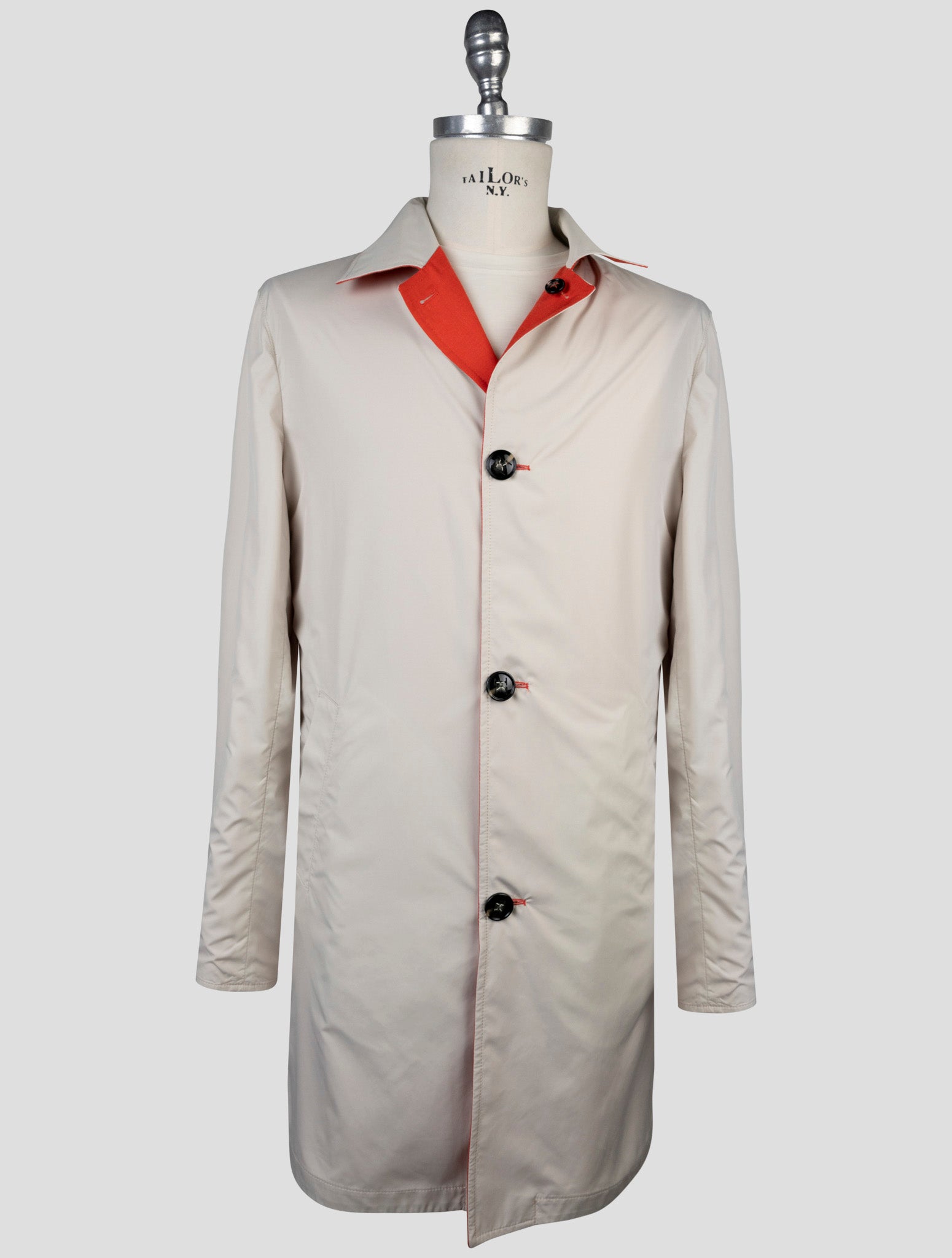 Kiton Red Beige Cashmere Silk Reverse Overcoat