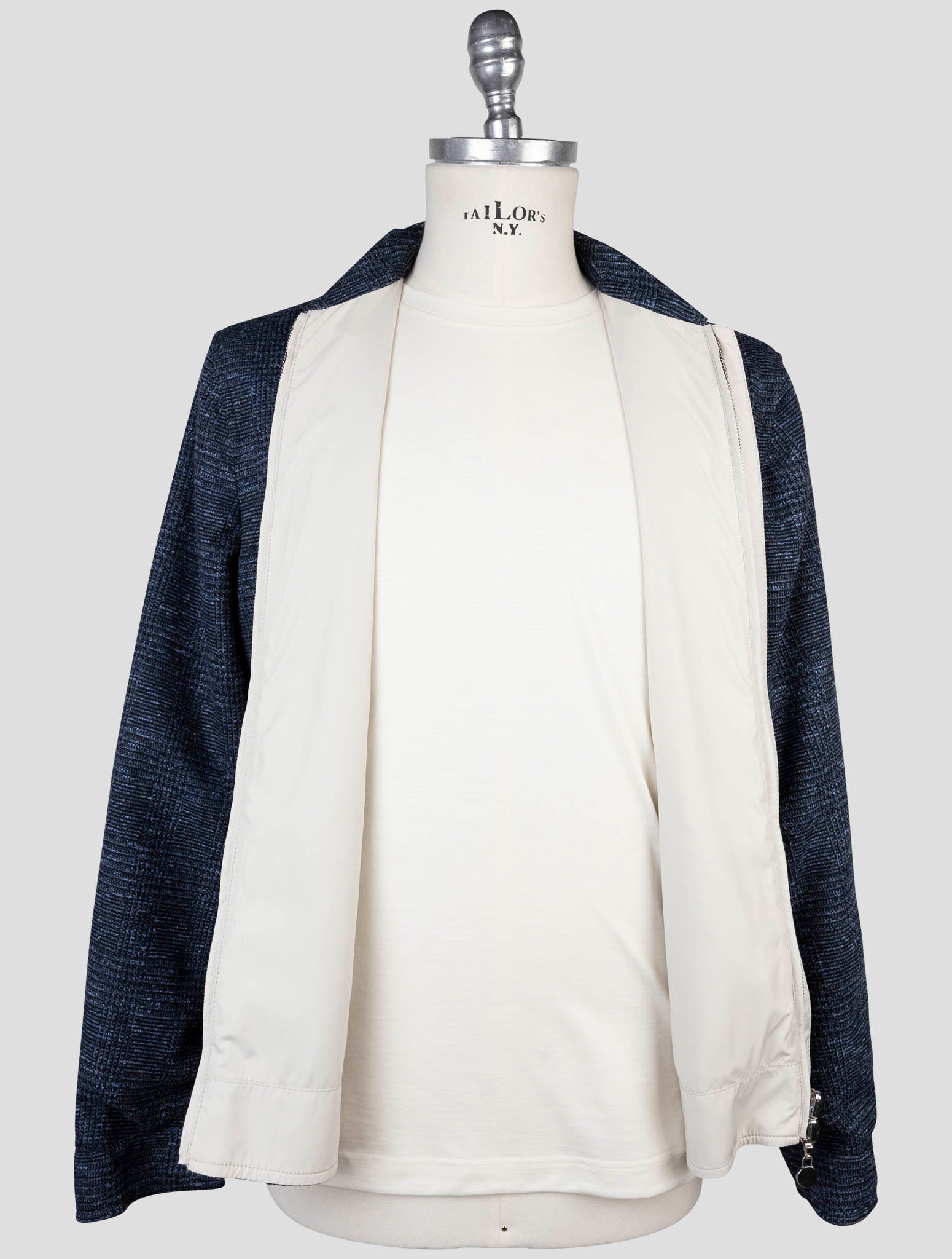 Kiton Blue Beige Cotton Virgin Wool Pl Reverse Coat