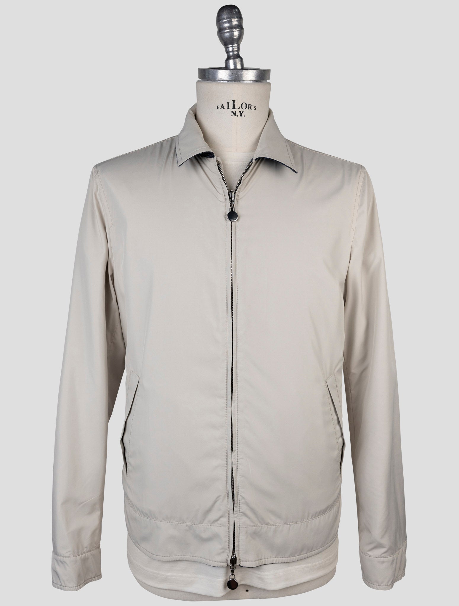 Kiton Blue Beige Cotton Virgin Wool Pl Reverse Coat