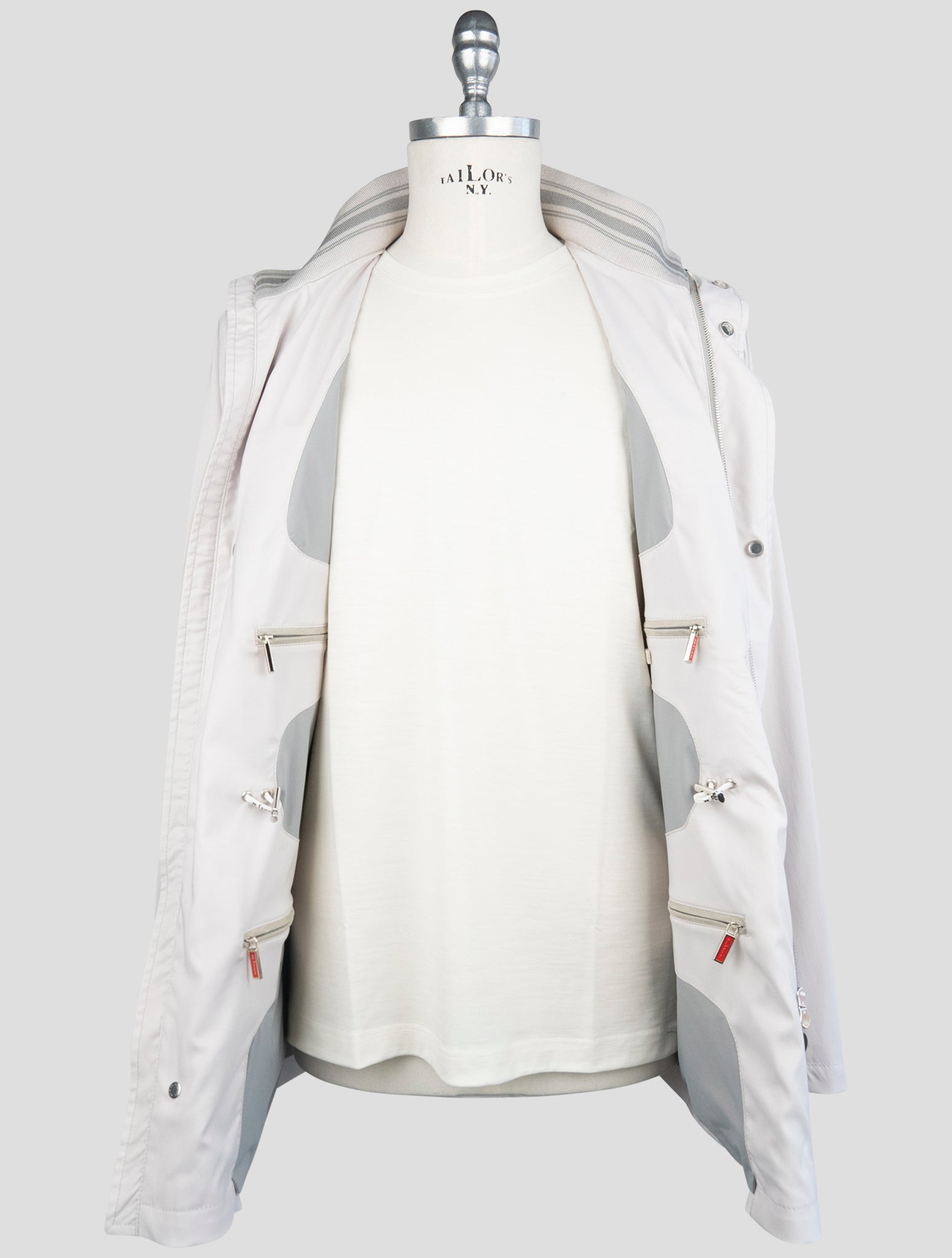 Kiton Gray Wool Pl Silk Ea Coat