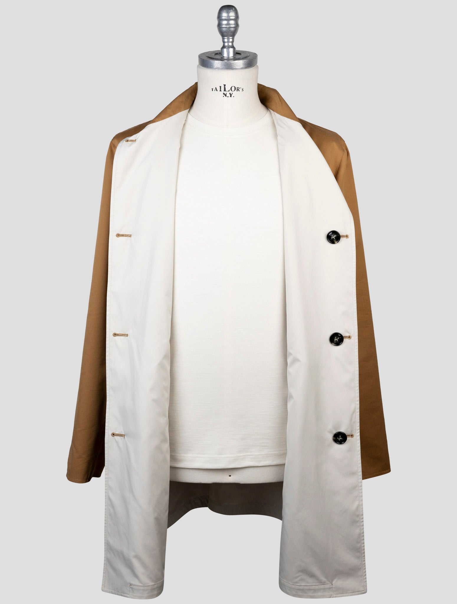 Kiton Brown Beige Cotton Virgin Wool Reverse Overcoat