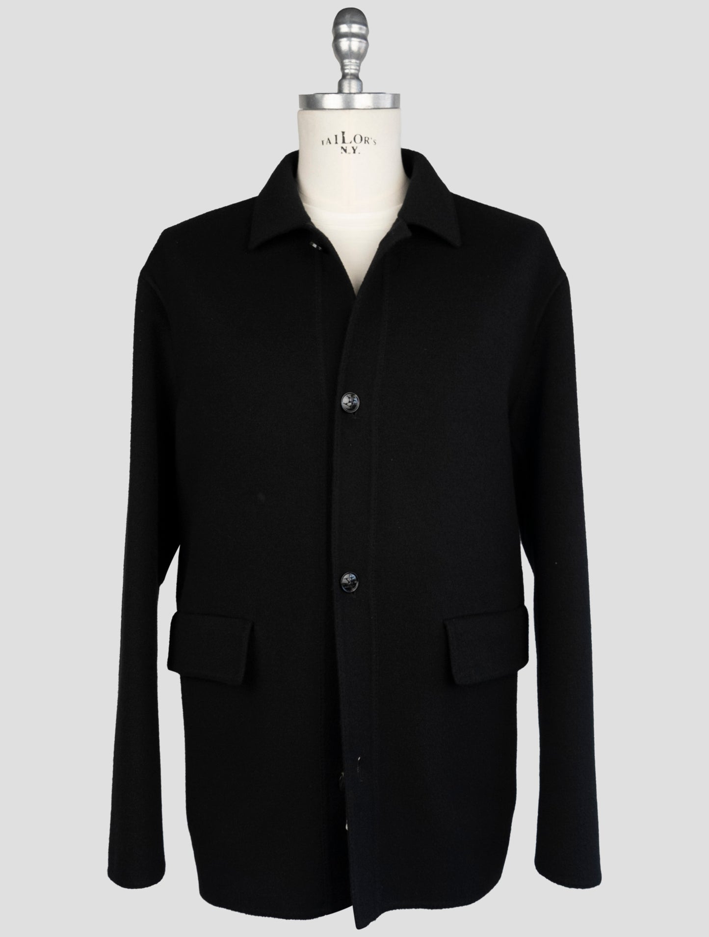Kiton Black Wool Cashmere Coat