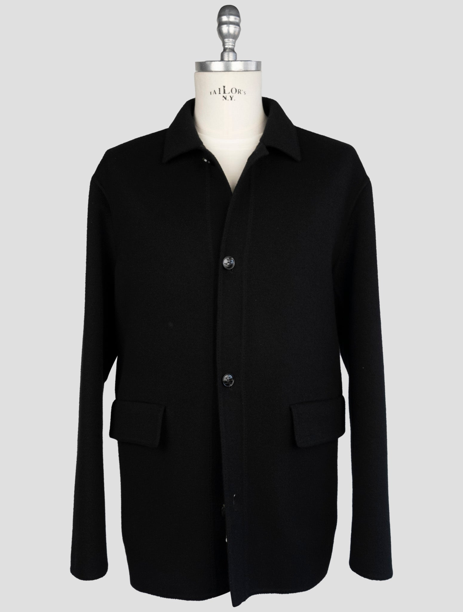 Kiton Black Wool Cashmere Coat