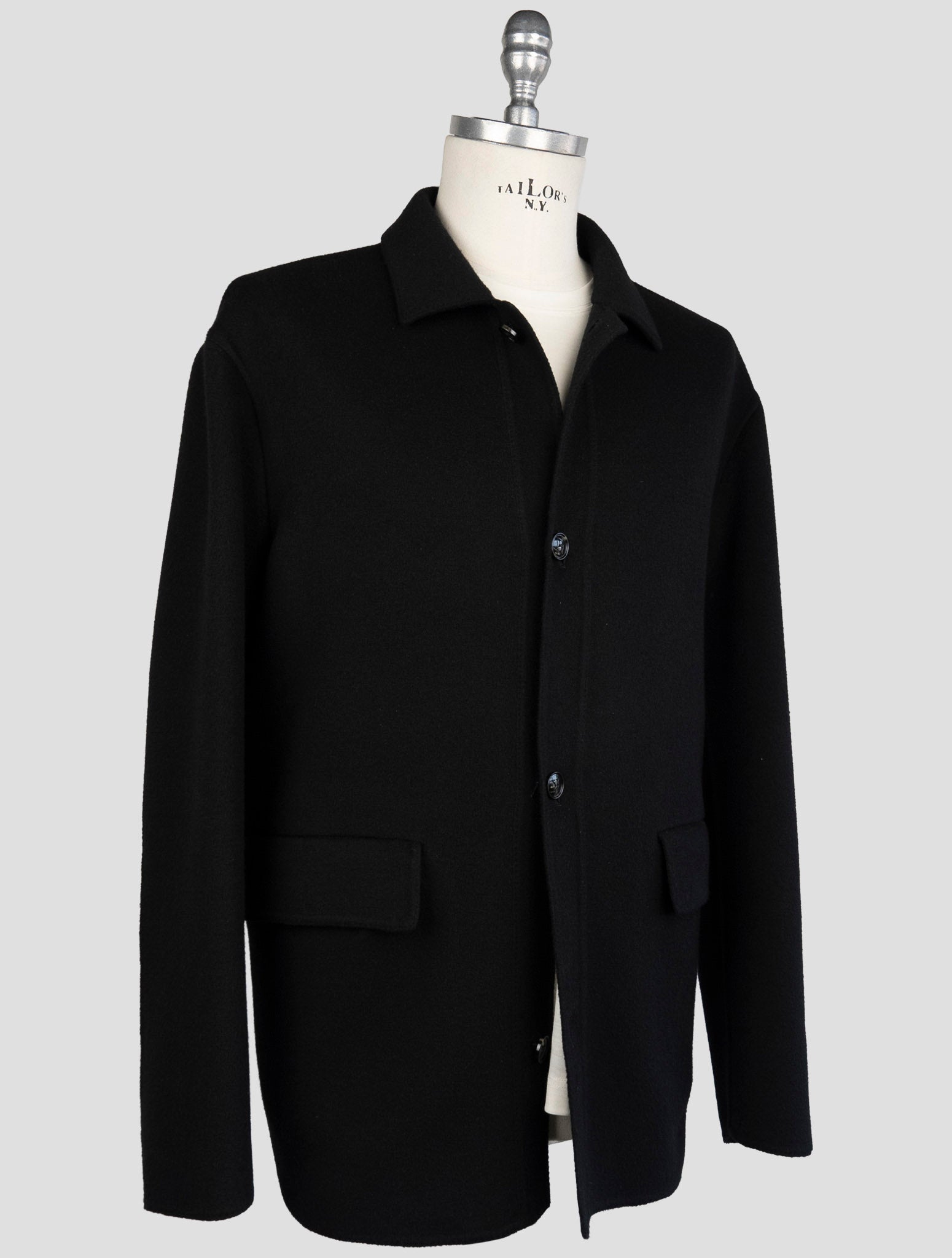 Kiton Black Wool Cashmere Coat