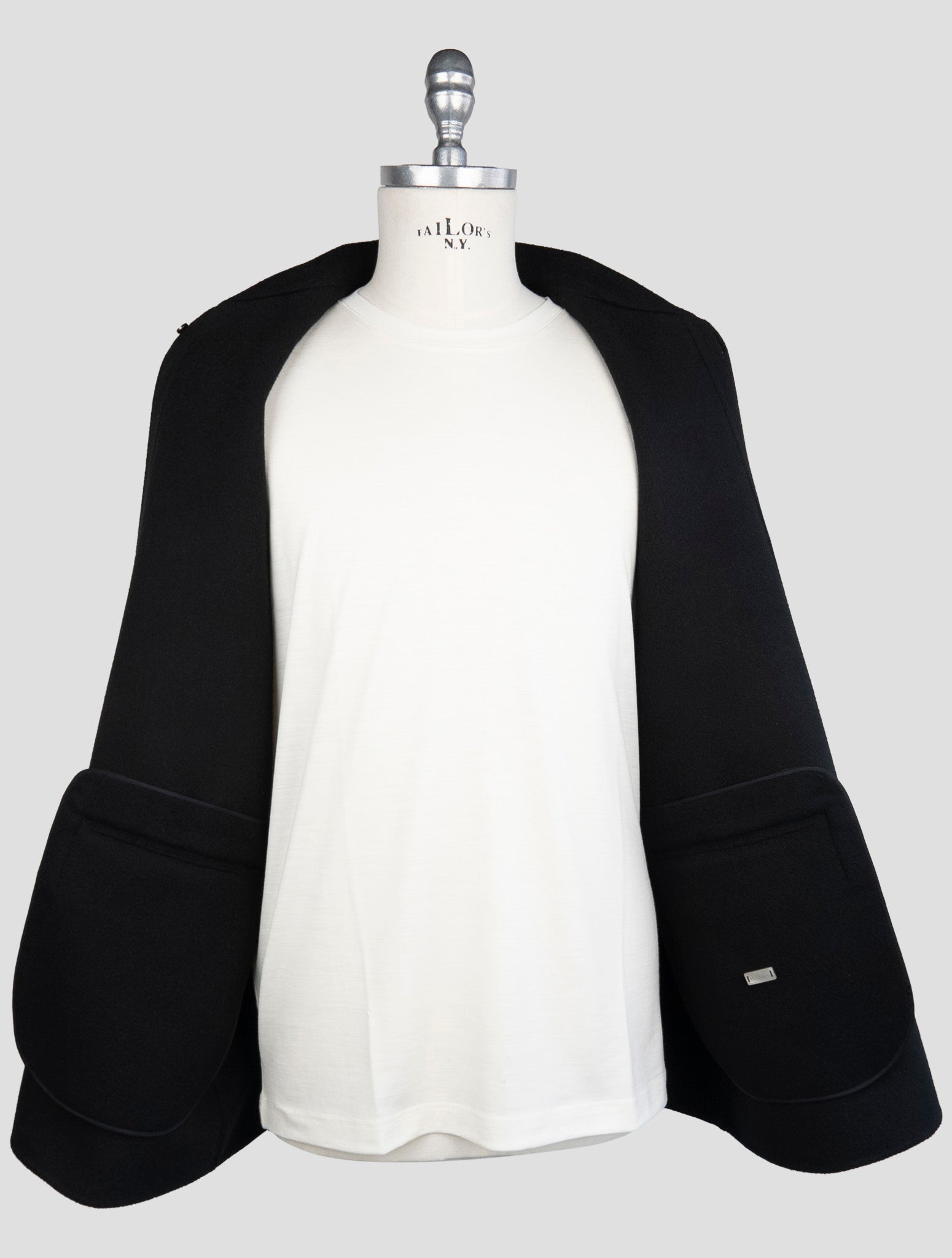 Kiton Black Wool Cashmere Coat
