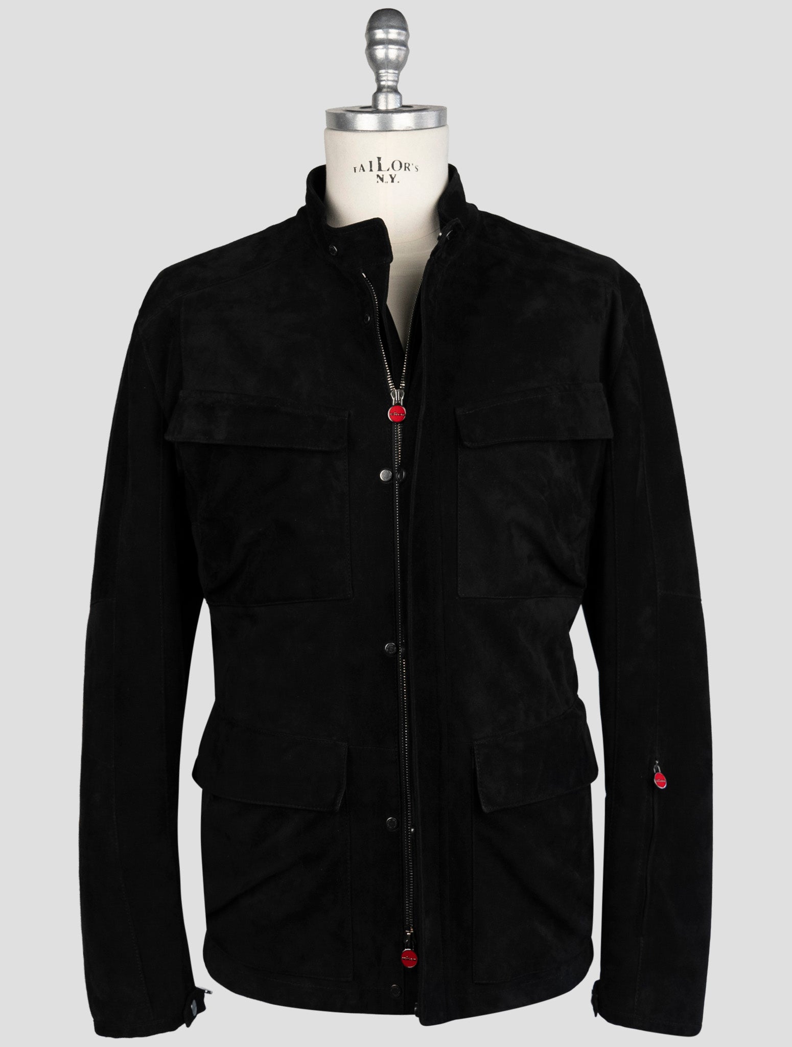 Kiton Black Leather Suede Coat
