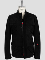 Kiton Black Leather Suede Coat