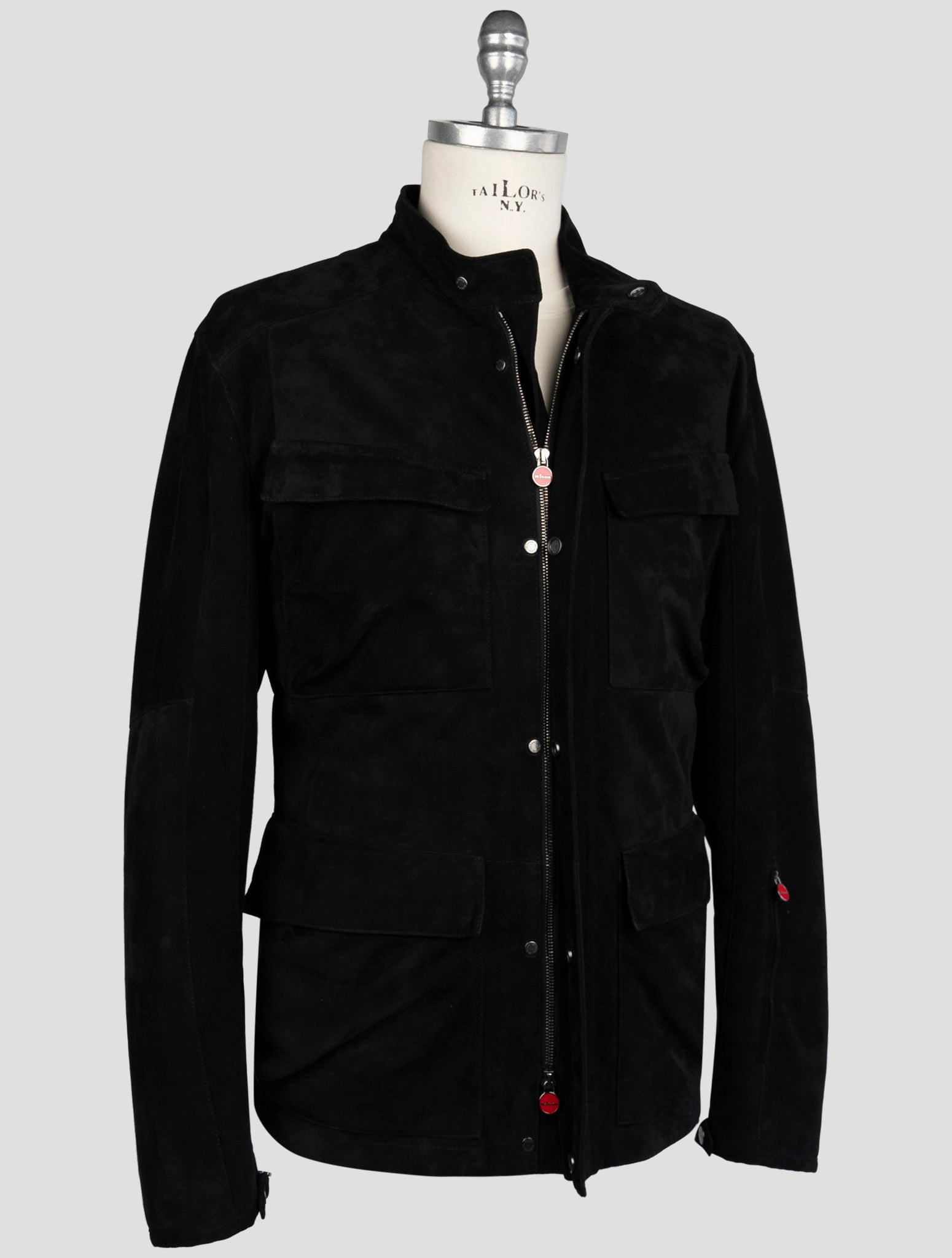 Kiton Black Leather Suede Coat