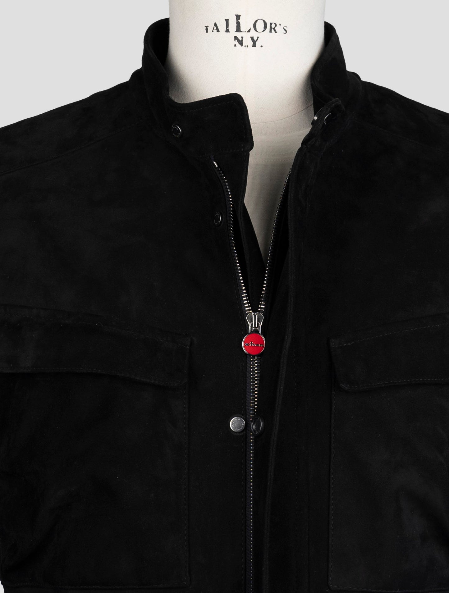 Kiton Black Leather Suede Coat
