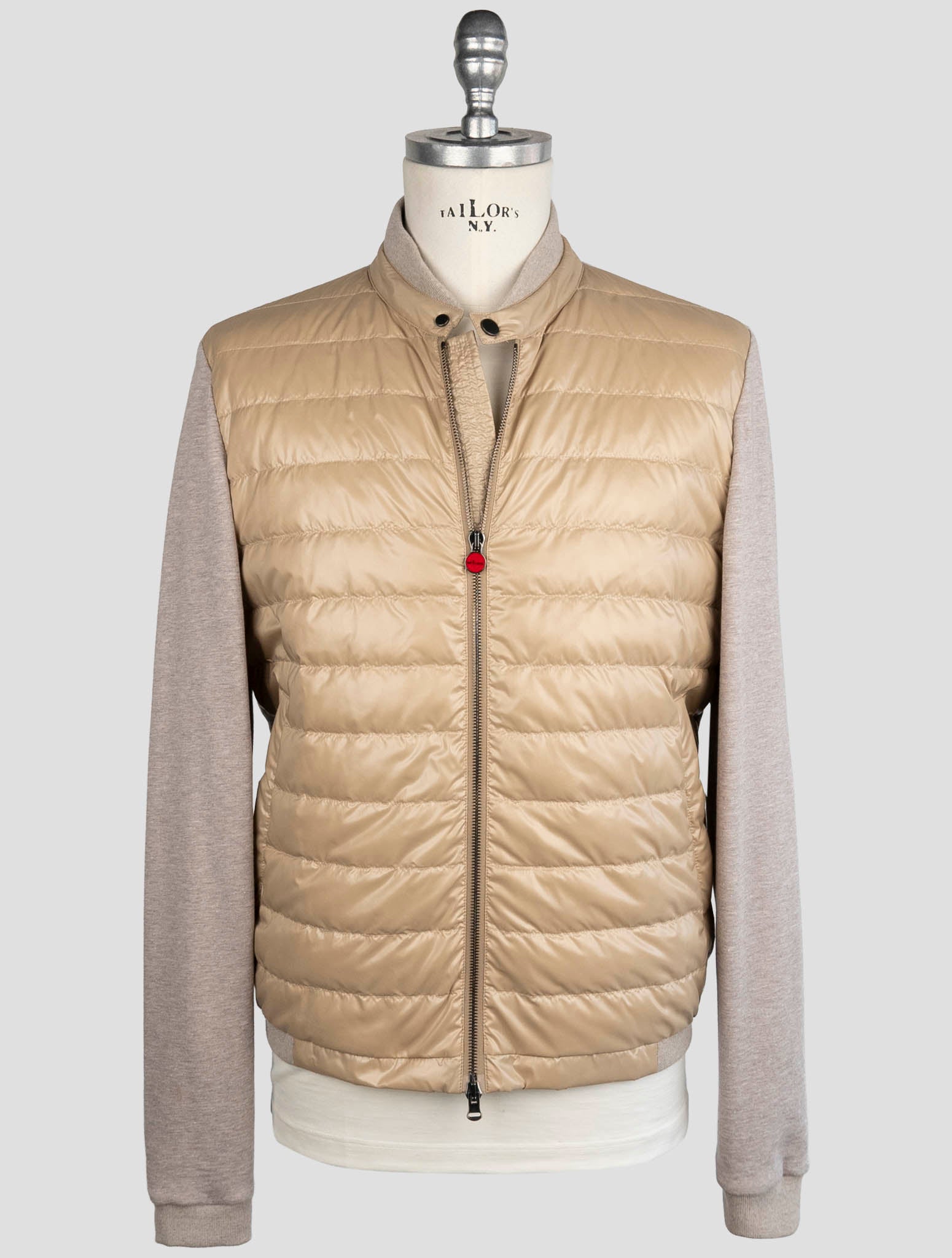 Kiton Gray Beige Cotton Cashmere Pl Coat