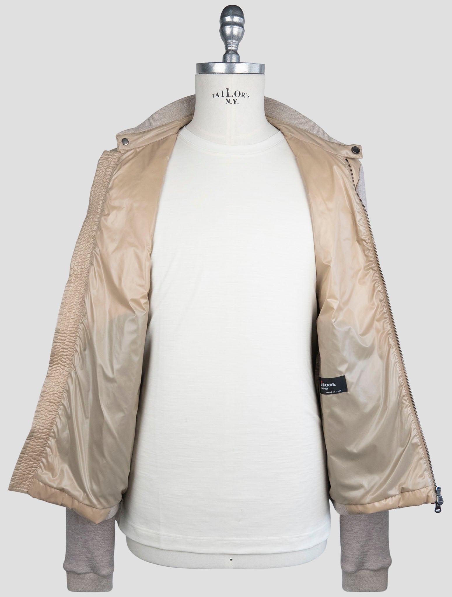 Kiton Gray Beige Cotton Cashmere Pl Coat