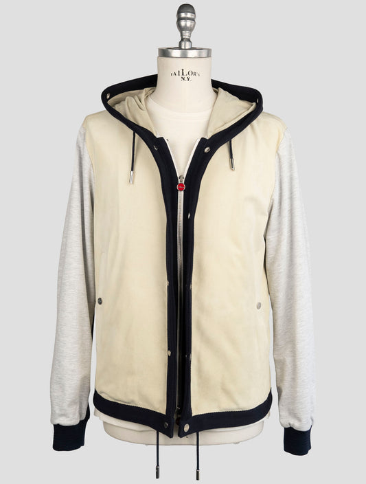 Kiton Gray Beige Leather Suede Cotton Coat