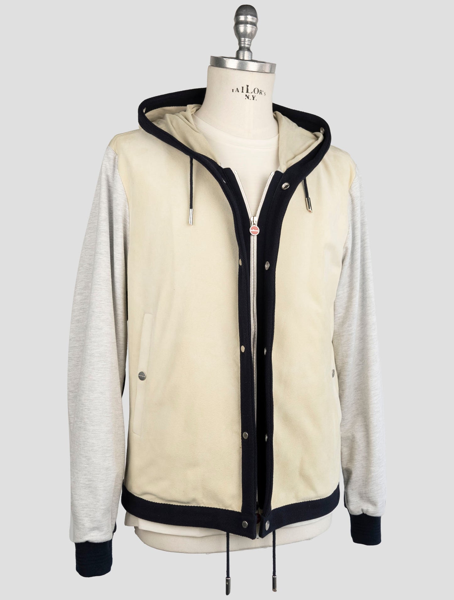 Kiton Gray Beige Leather Suede Cotton Coat