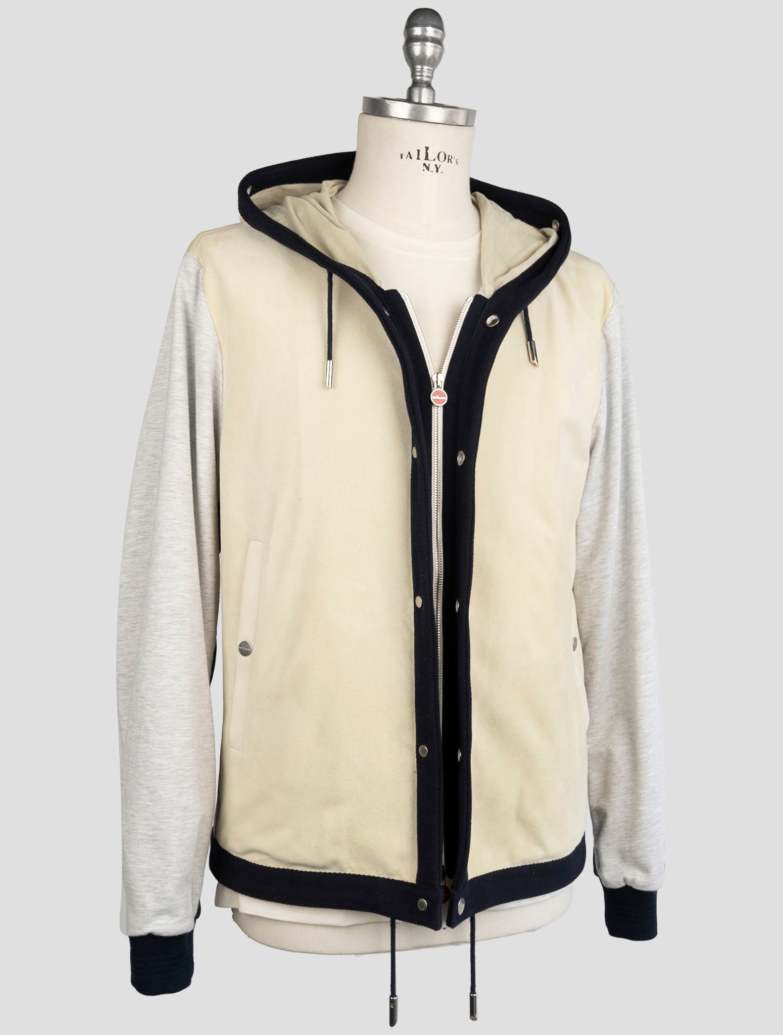 Kiton Gray Beige Leather Suede Cotton Coat