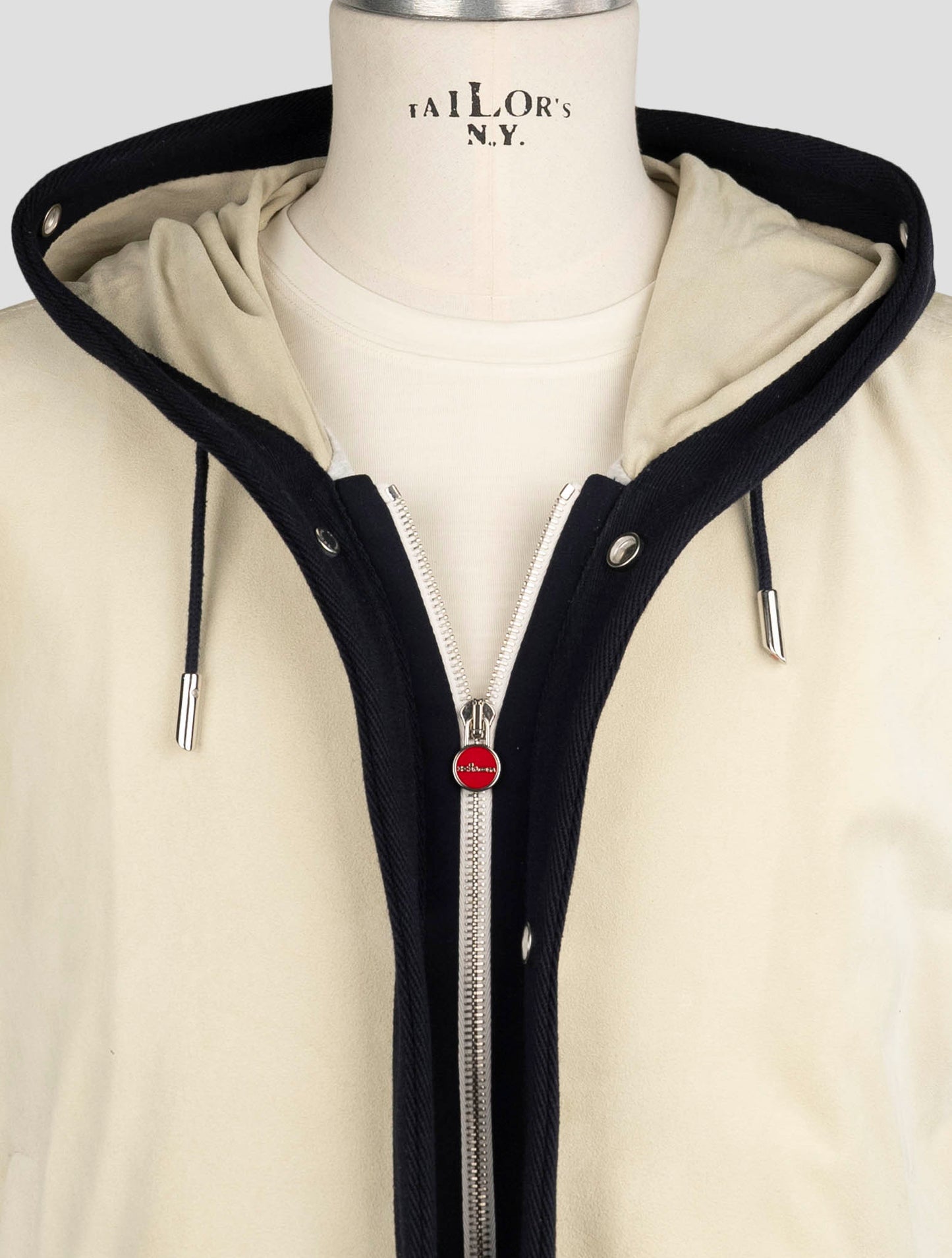 Kiton Gray Beige Leather Suede Cotton Coat