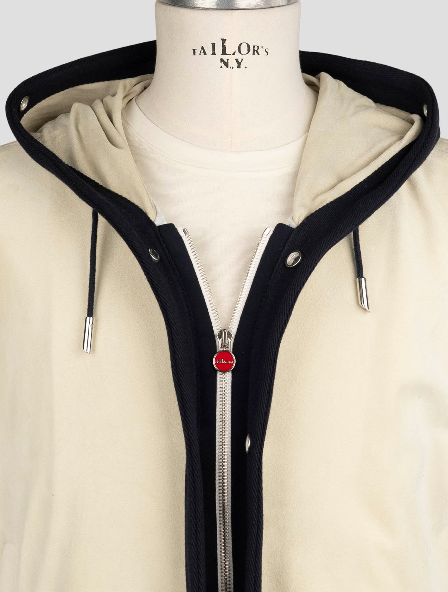 Kiton Gray Beige Leather Suede Cotton Coat
