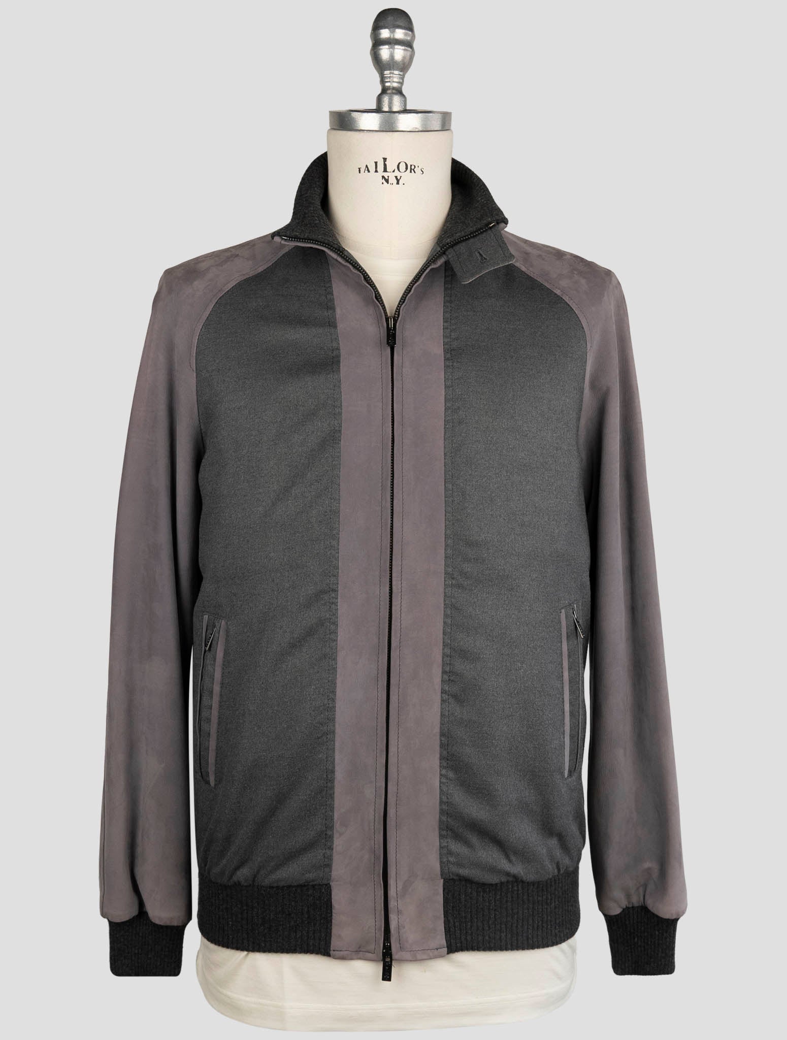 Kiton Gray Cashmere Leather Suede Coat