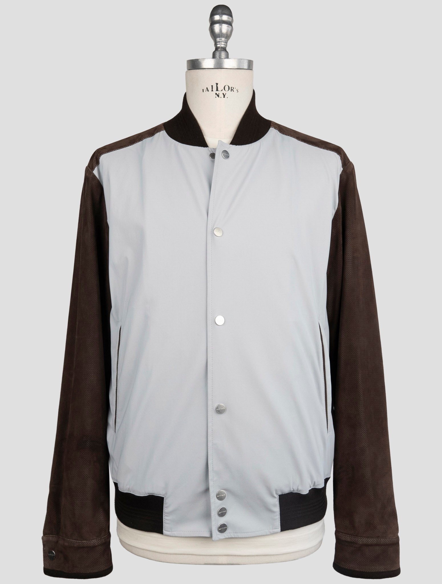 Kiton Gray Brown Acetate Leather Coat