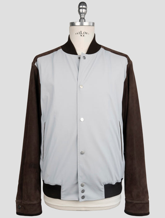 Kiton Gray Brown Acetate Leather Coat