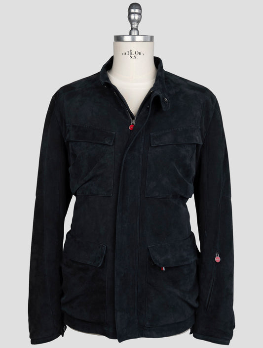 Kiton Dark Blue Leather Suede Coat