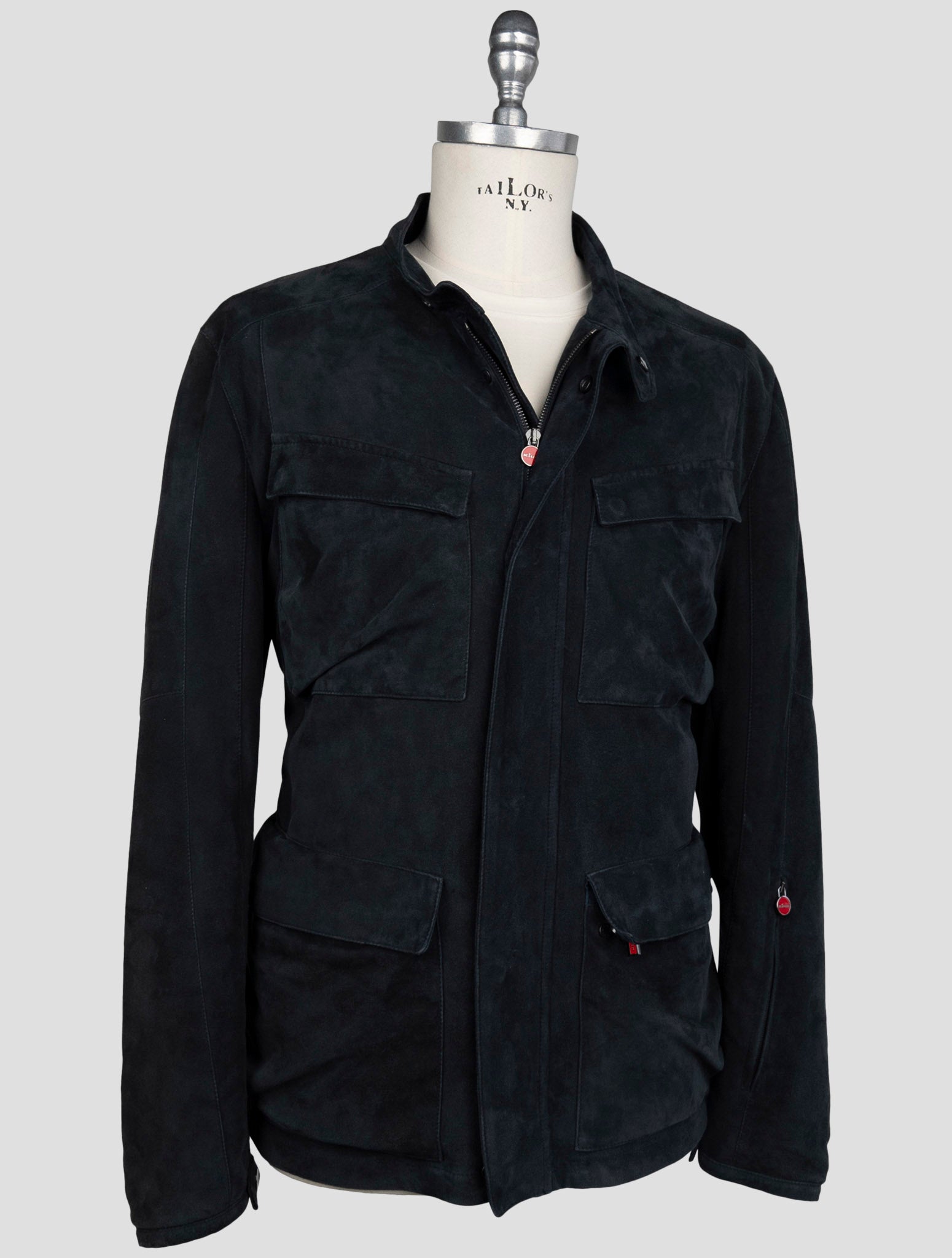 Kiton Dark Blue Leather Suede Coat