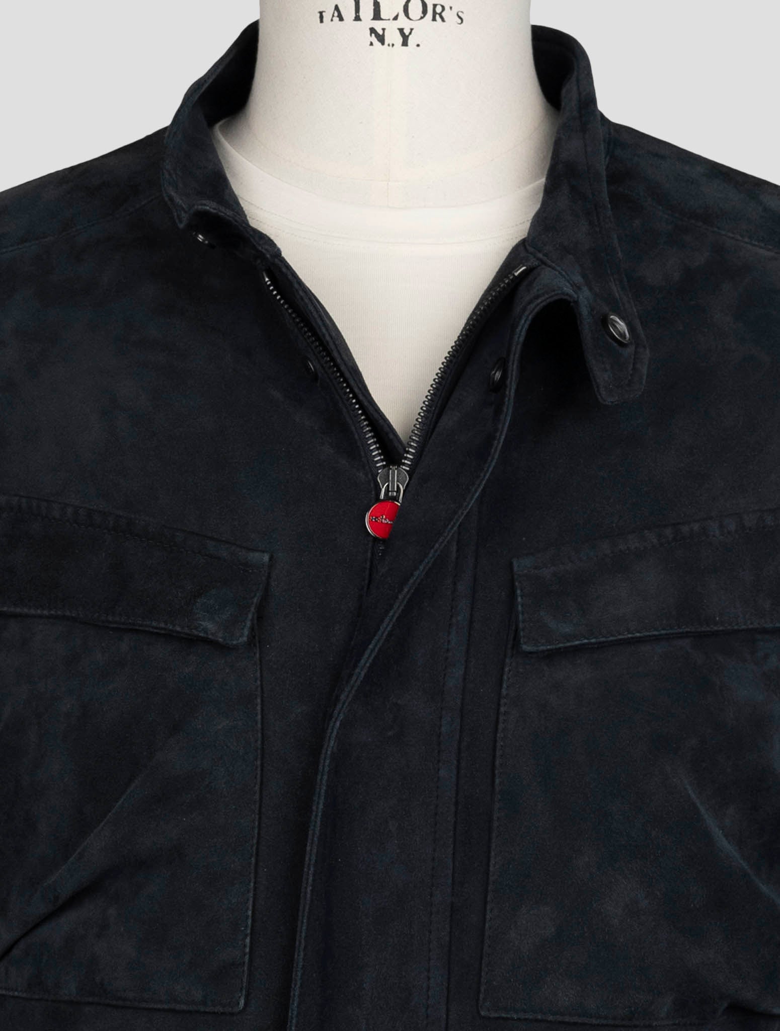 Kiton Dark Blue Leather Suede Coat