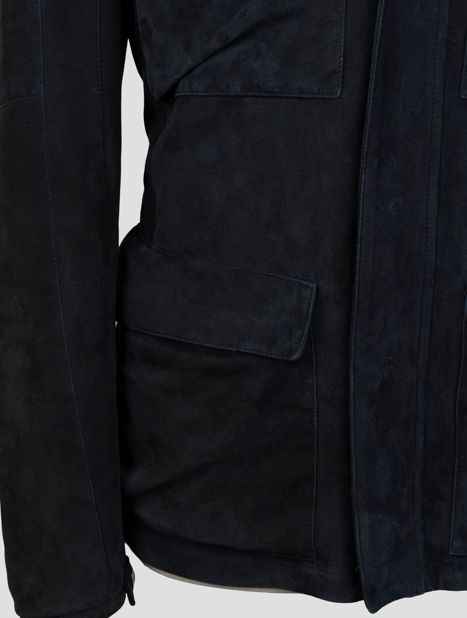 Kiton Dark Blue Leather Suede Coat