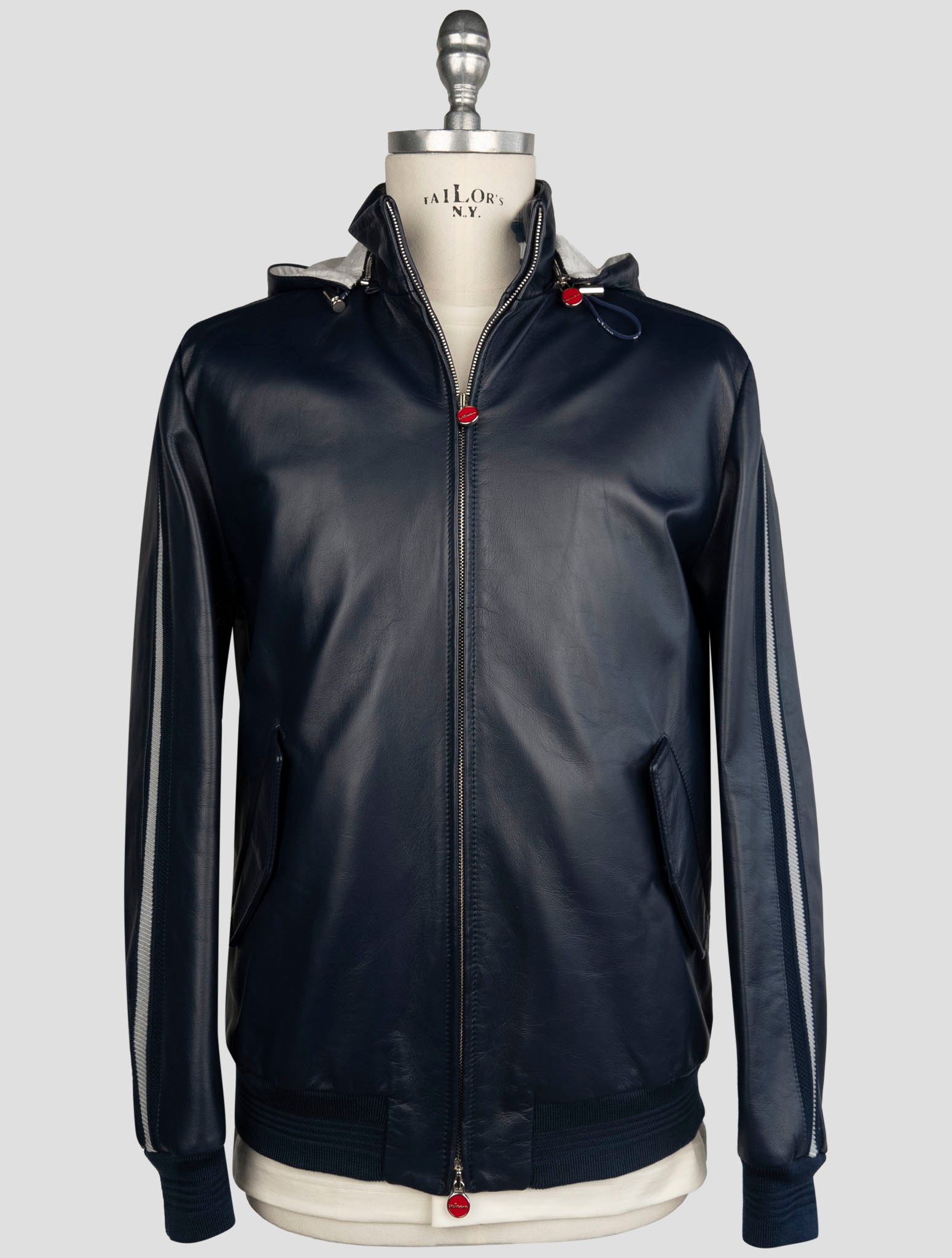 Kiton Blue Leather Coat