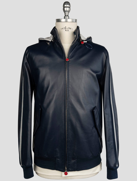 Kiton Blue Leather Coat