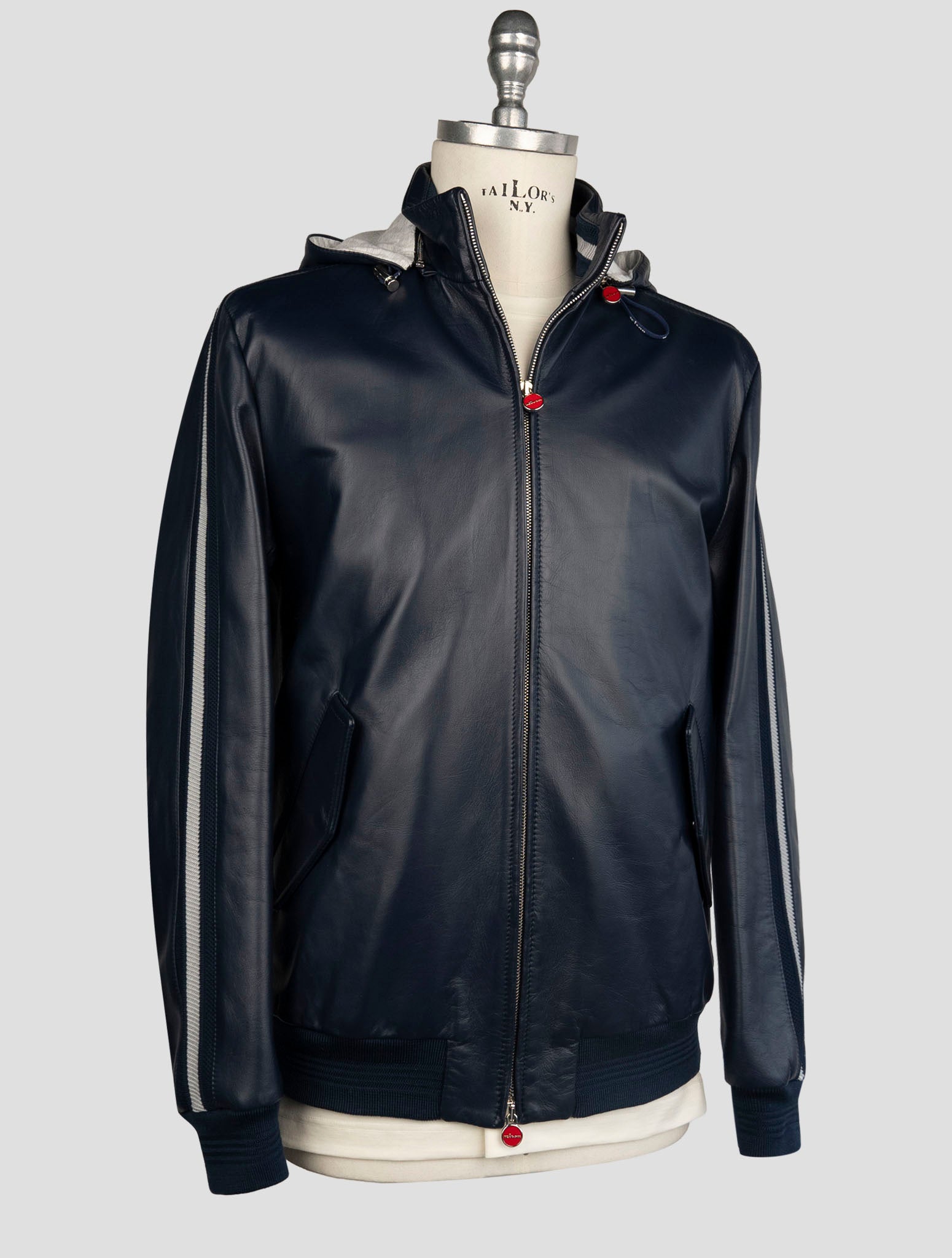 Kiton Blue Leather Coat