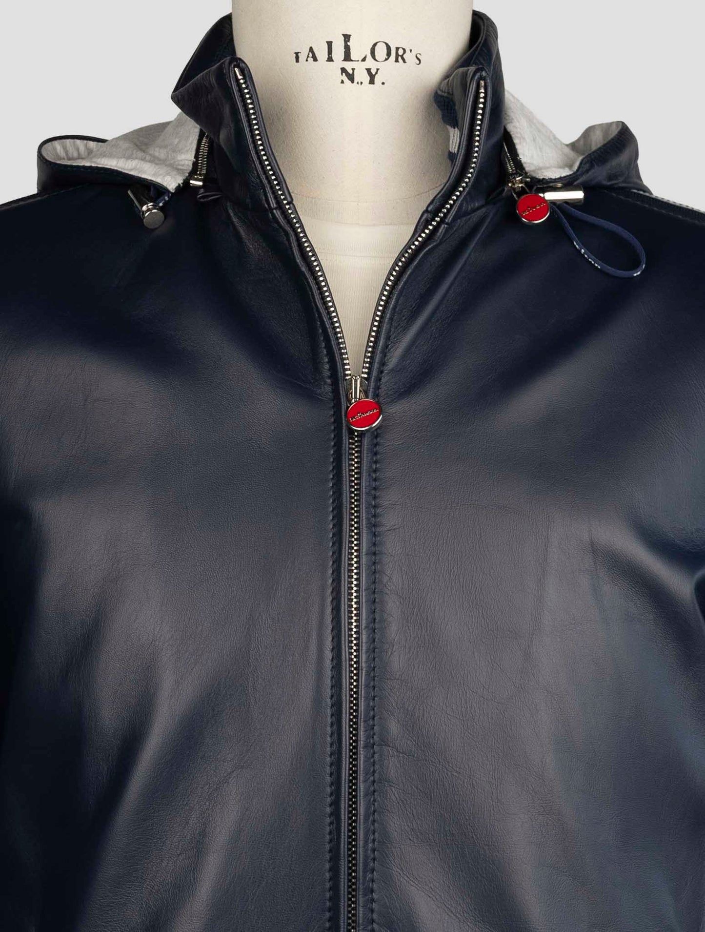 Kiton Blue Leather Coat