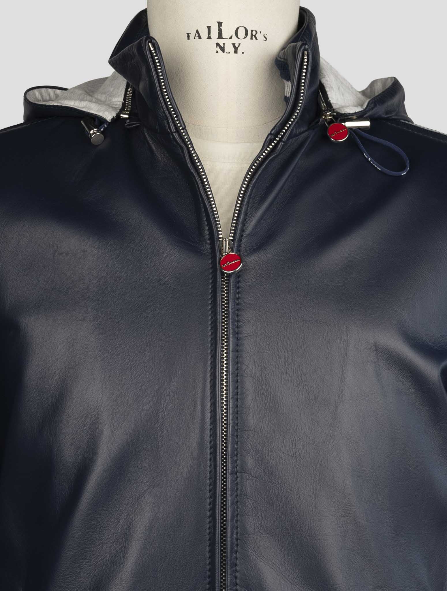 Kiton Blue Leather Coat