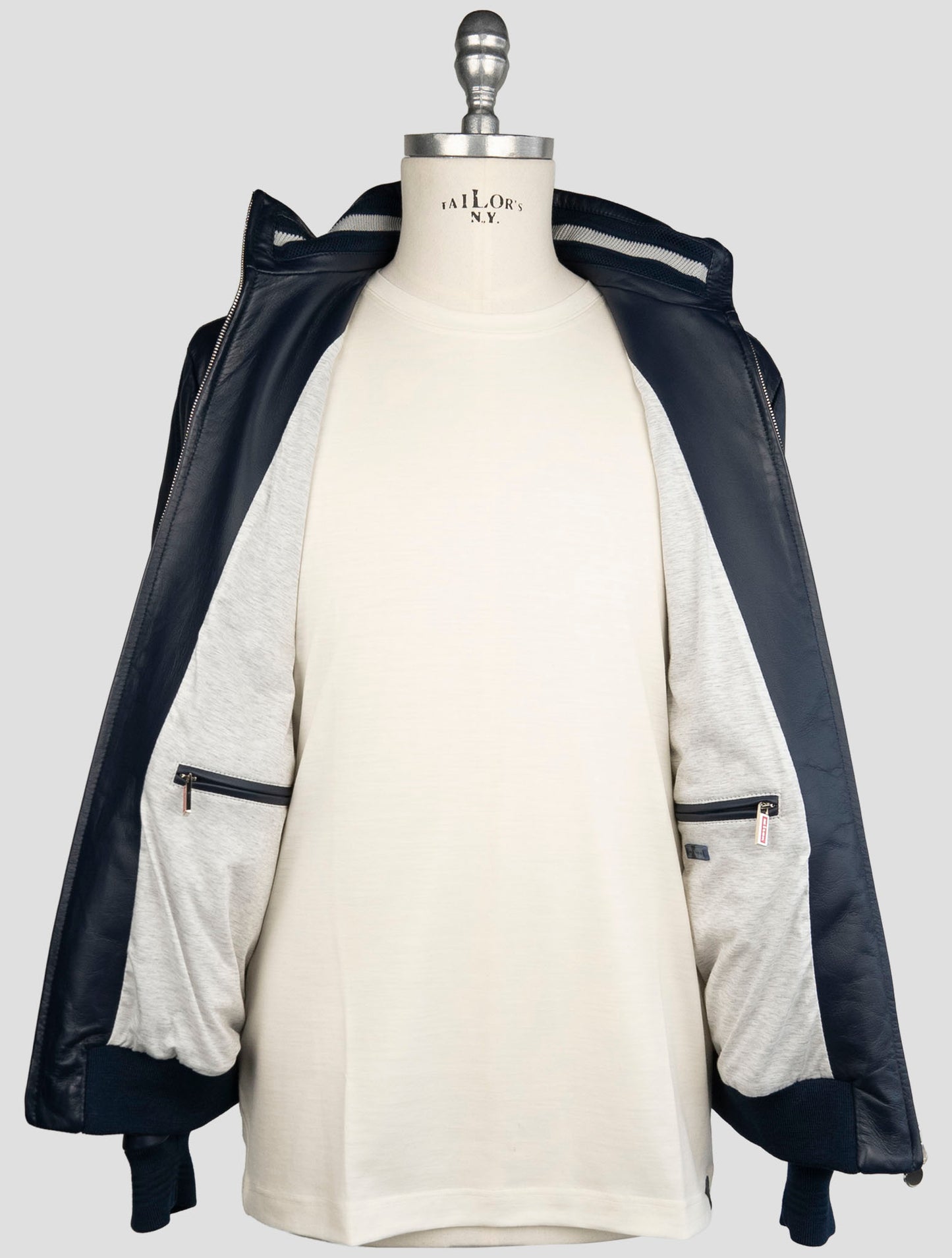 Kiton Blue Leather Coat