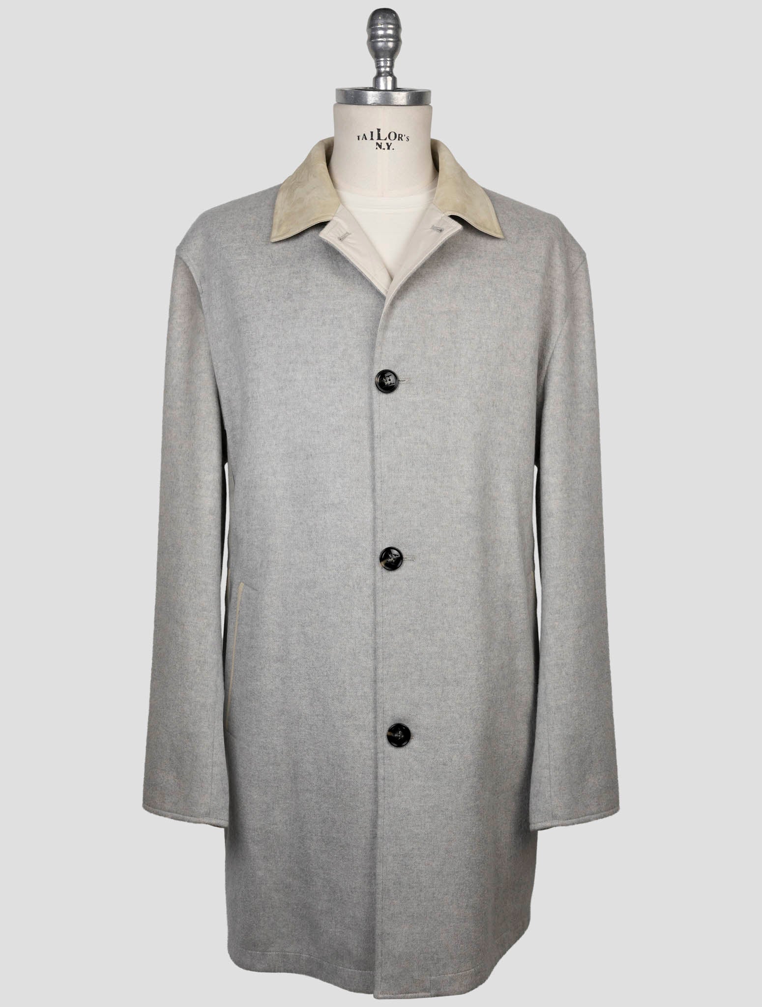 Kiton Gray Beige Cashmere Reverse Overcoat