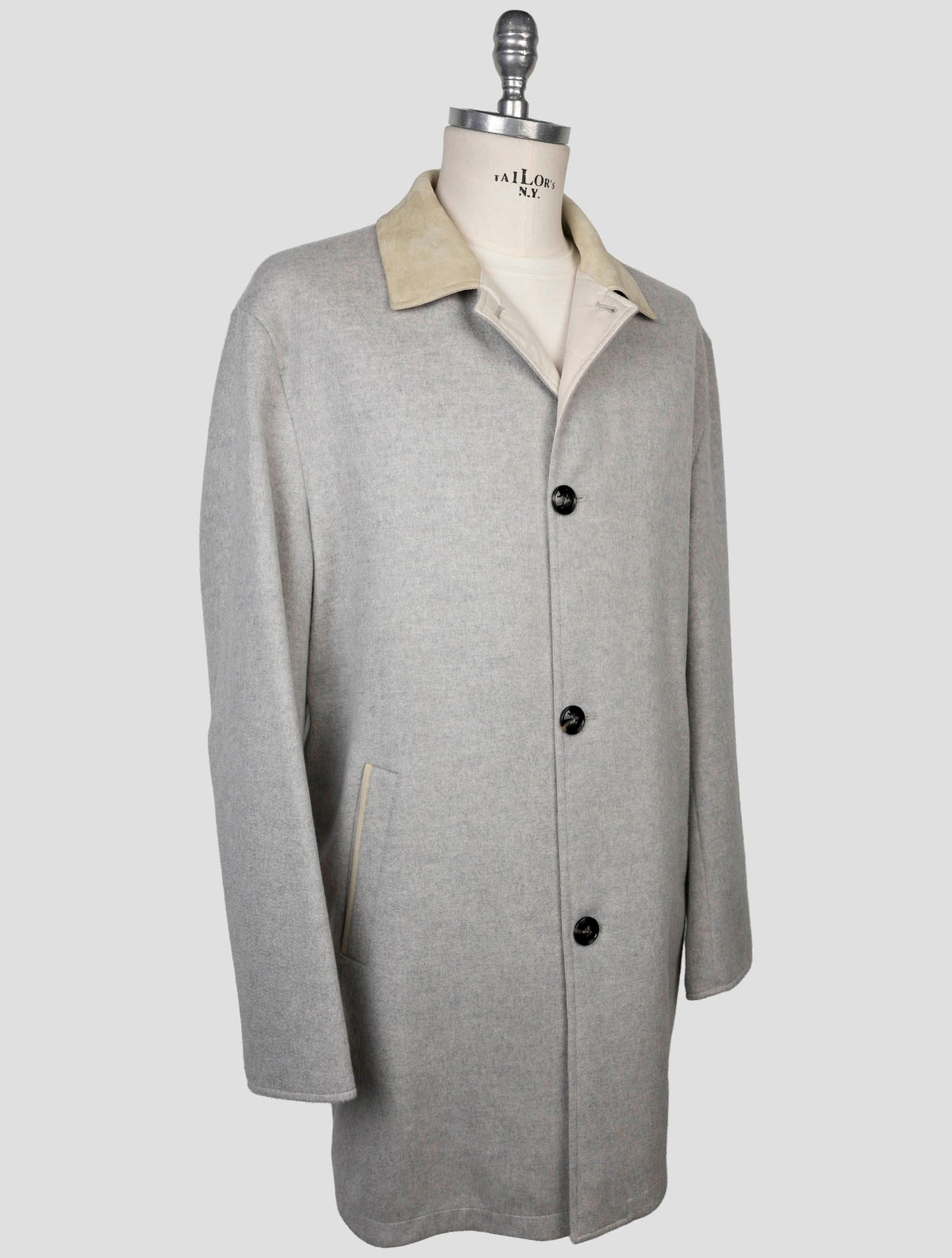 Kiton Gray Beige Cashmere Reverse Overcoat