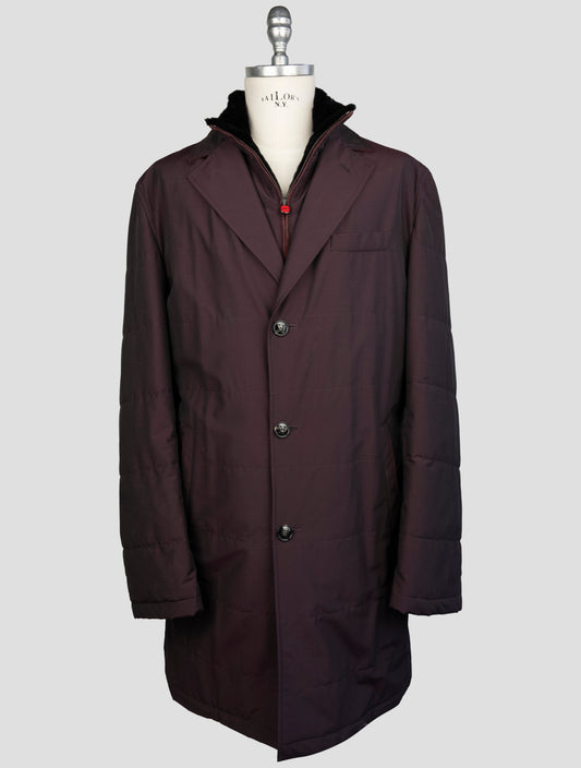 Kiton Burgundy Fleece Wool Pa Weasel Fur Overcoat