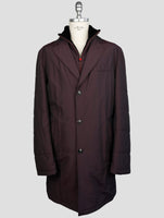 Kiton Burgundy Fleece Wool Pa Weasel Fur Overcoat