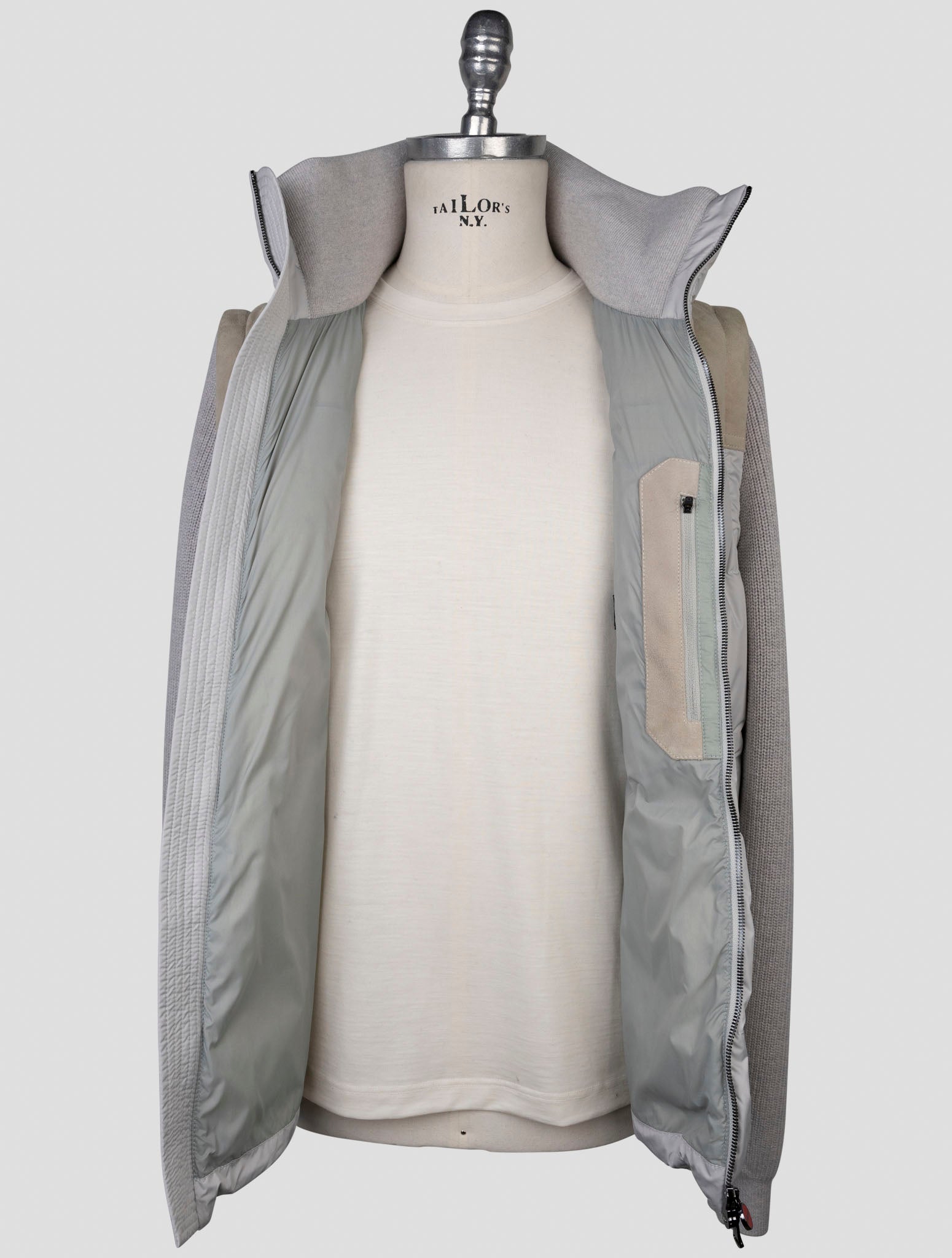 kiton Gray Pl Wool Leather Suede Coat