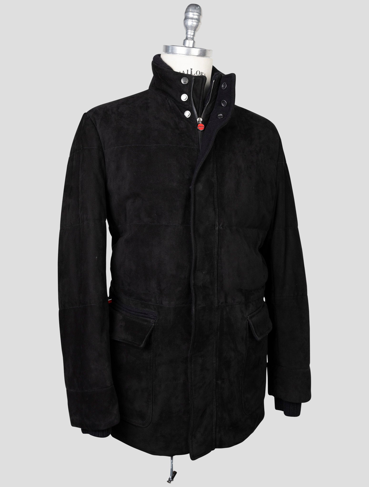kiton Black Leather Suede Coat