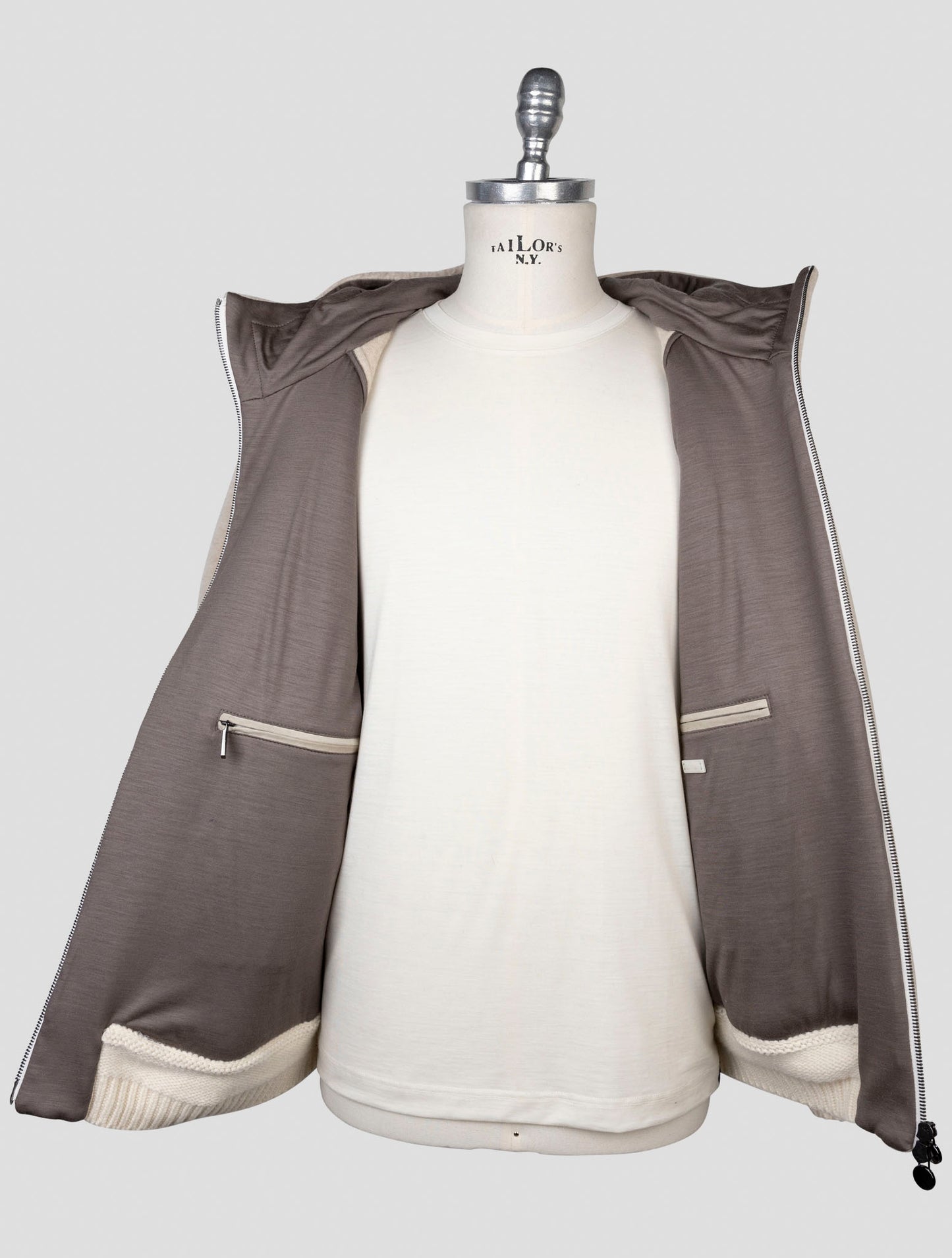 kiton Beige Virgin  Wool Silk Coat