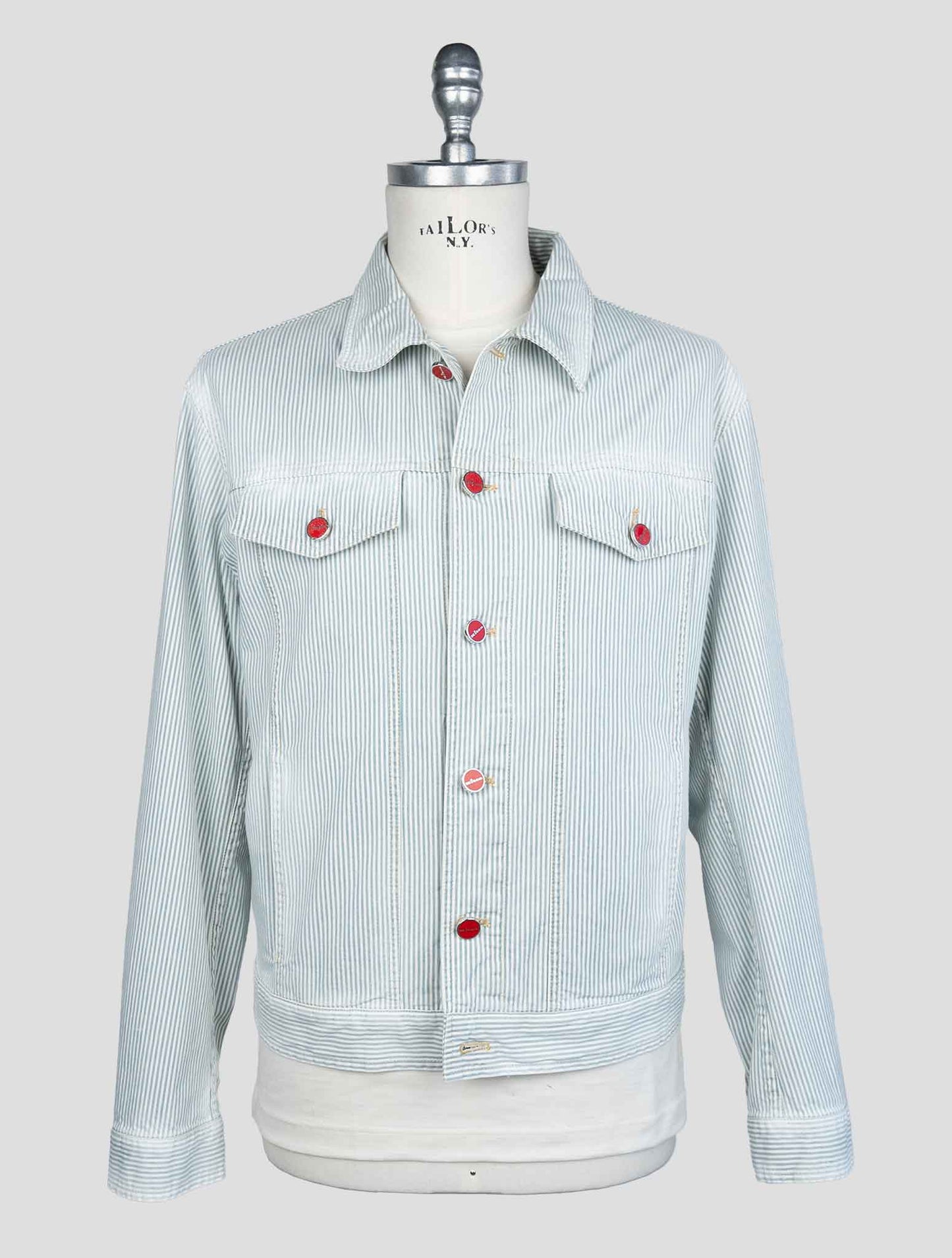 Kiton Light Blue White Cotton Ea Coat