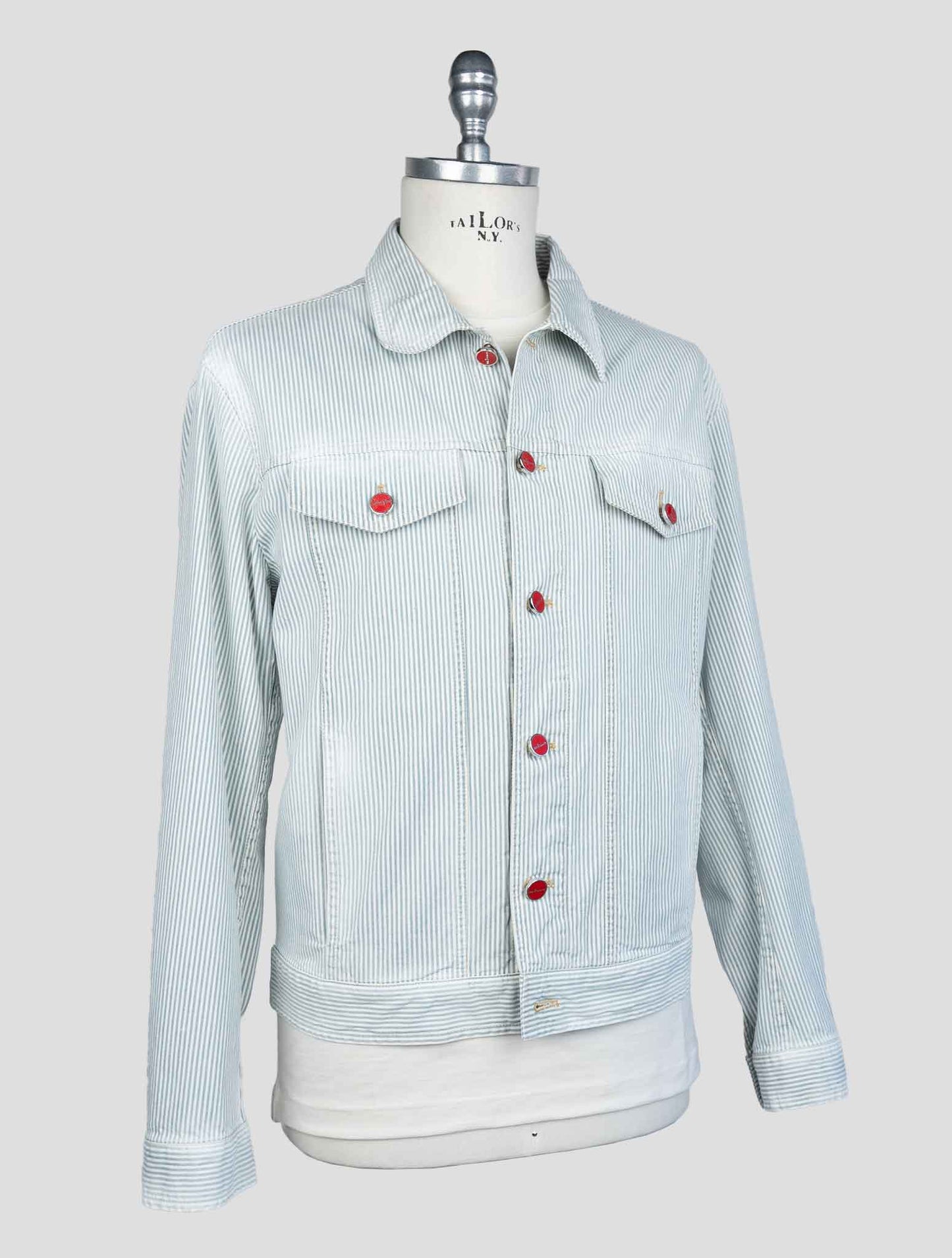 Kiton Light Blue White Cotton Ea Coat