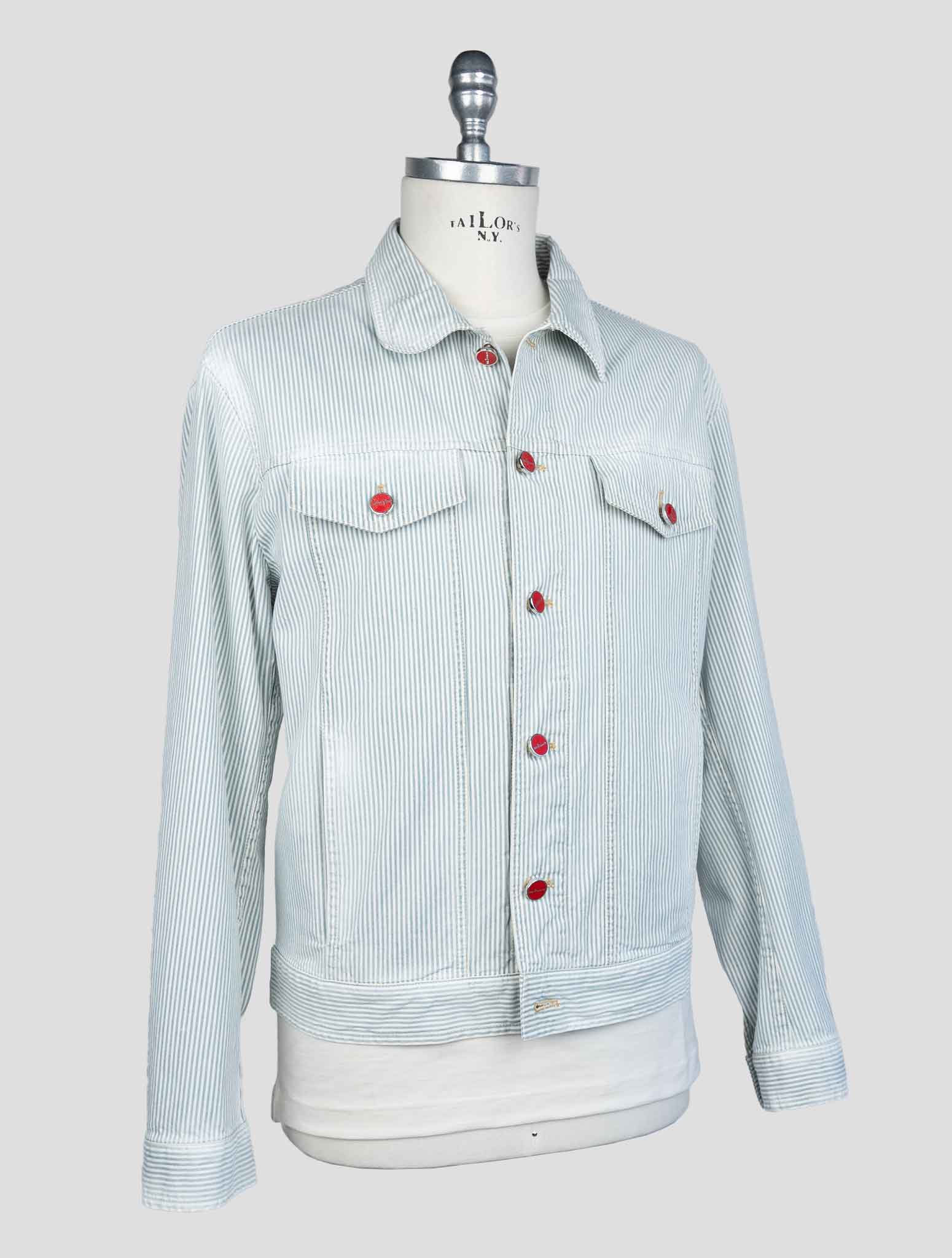 Kiton Light Blue White Cotton Ea Coat